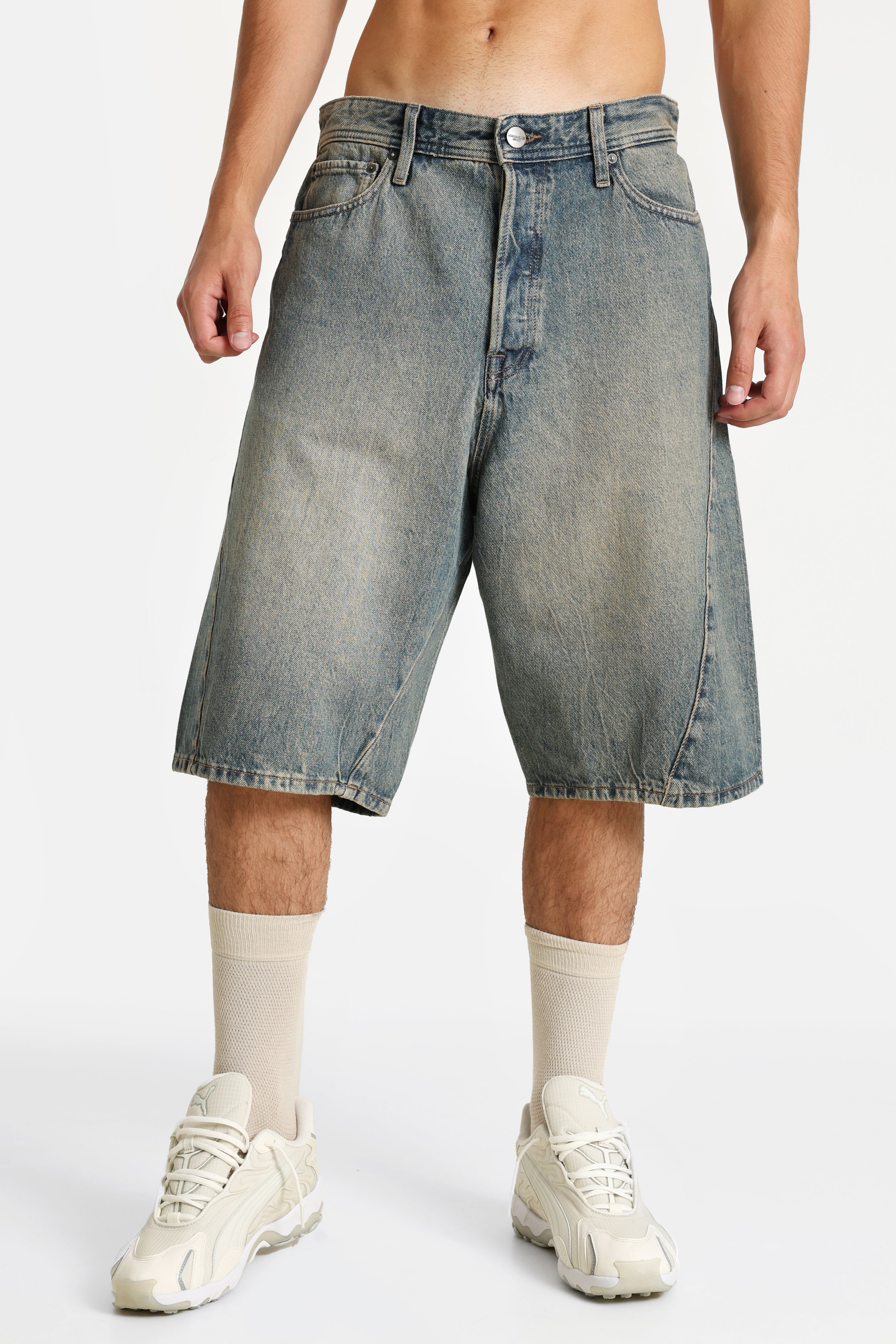 Iron Extra Baggy Fit Jeans Bermudashorts - Blue Denim