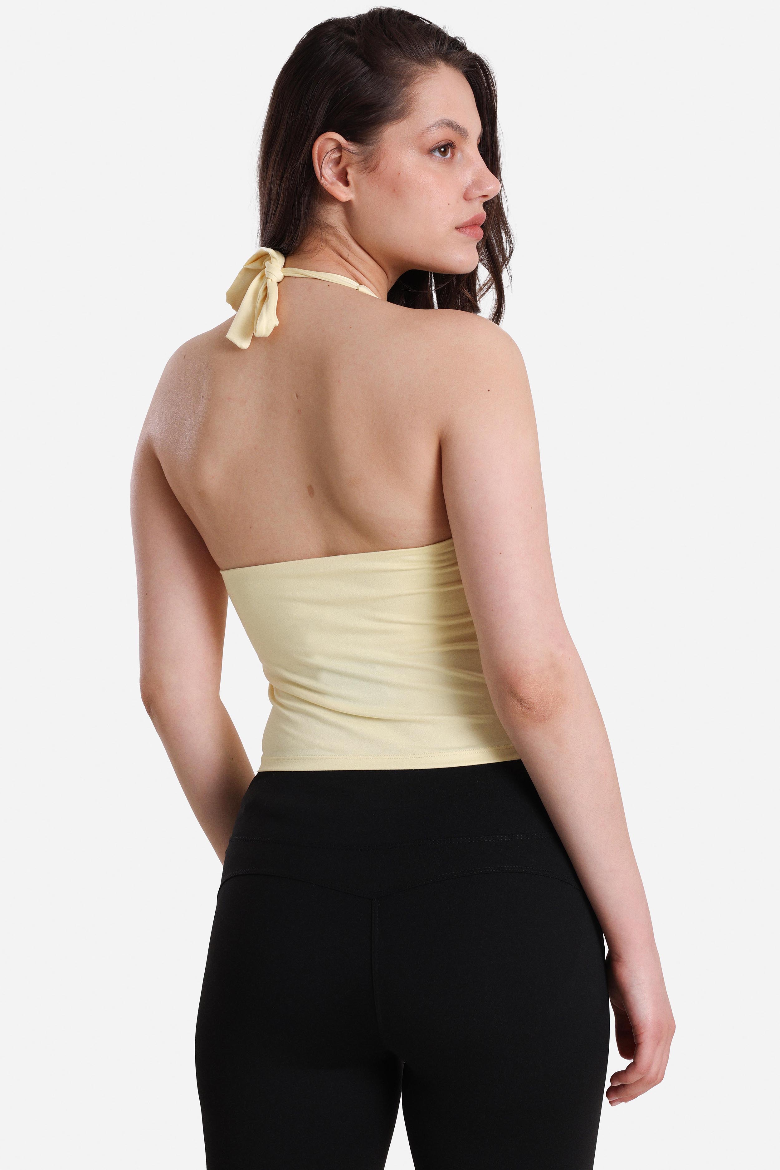Top corto con schiena scoperta - Jaune clair