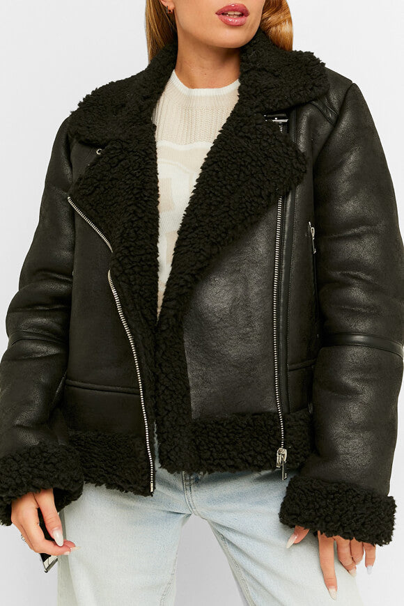 Veste oversize en shearling - Noir