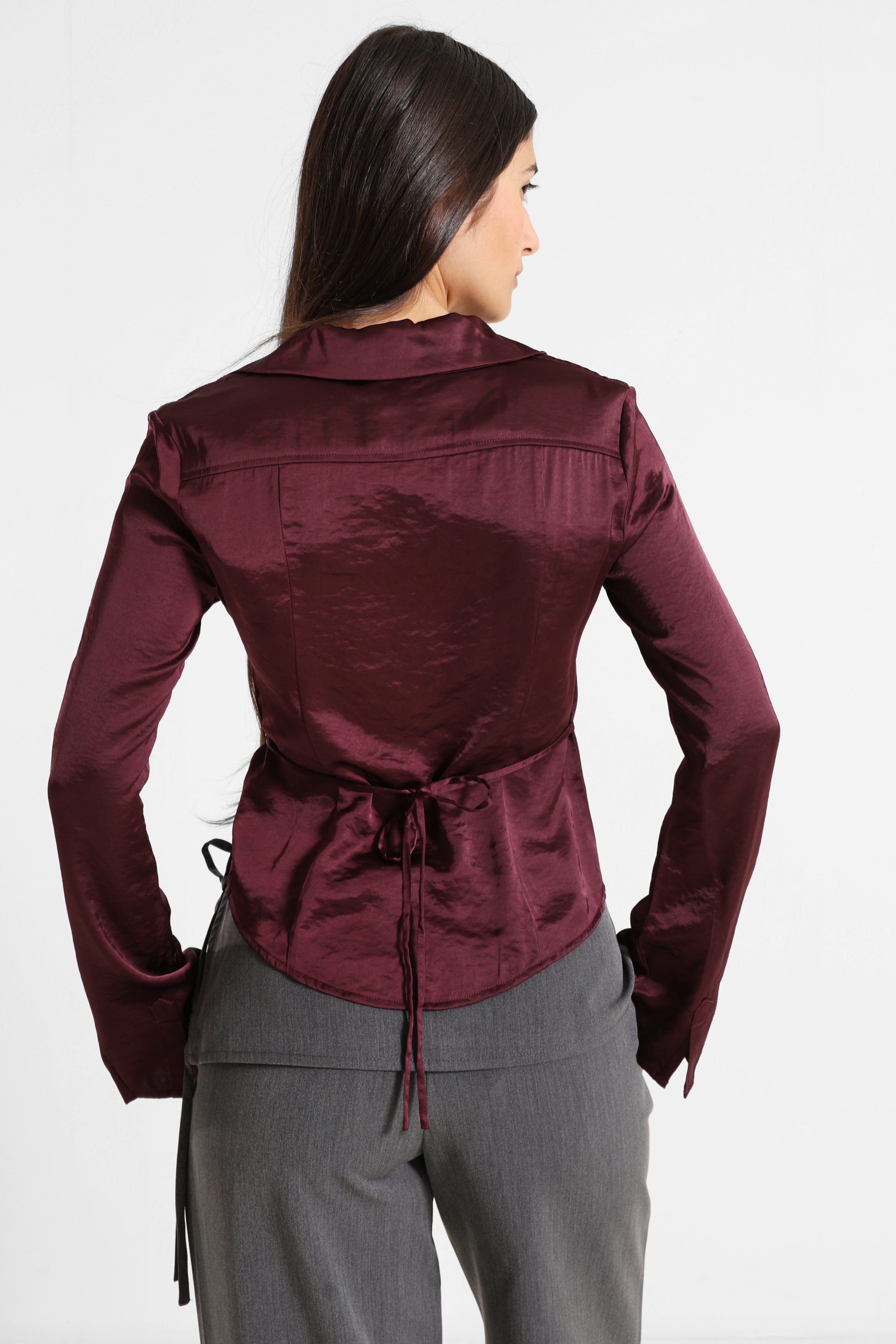 Satin Hemd - Aubergine
