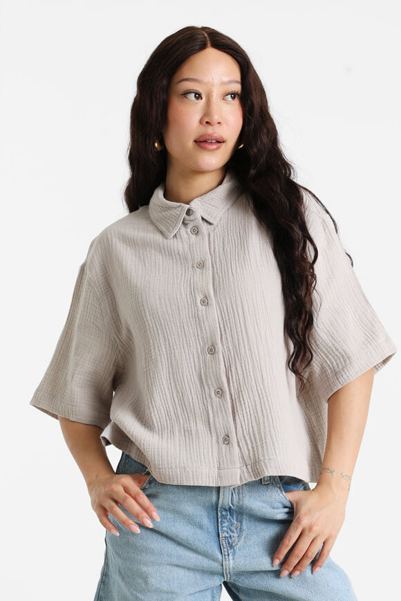 Musselin Crop Hemd - Taupe