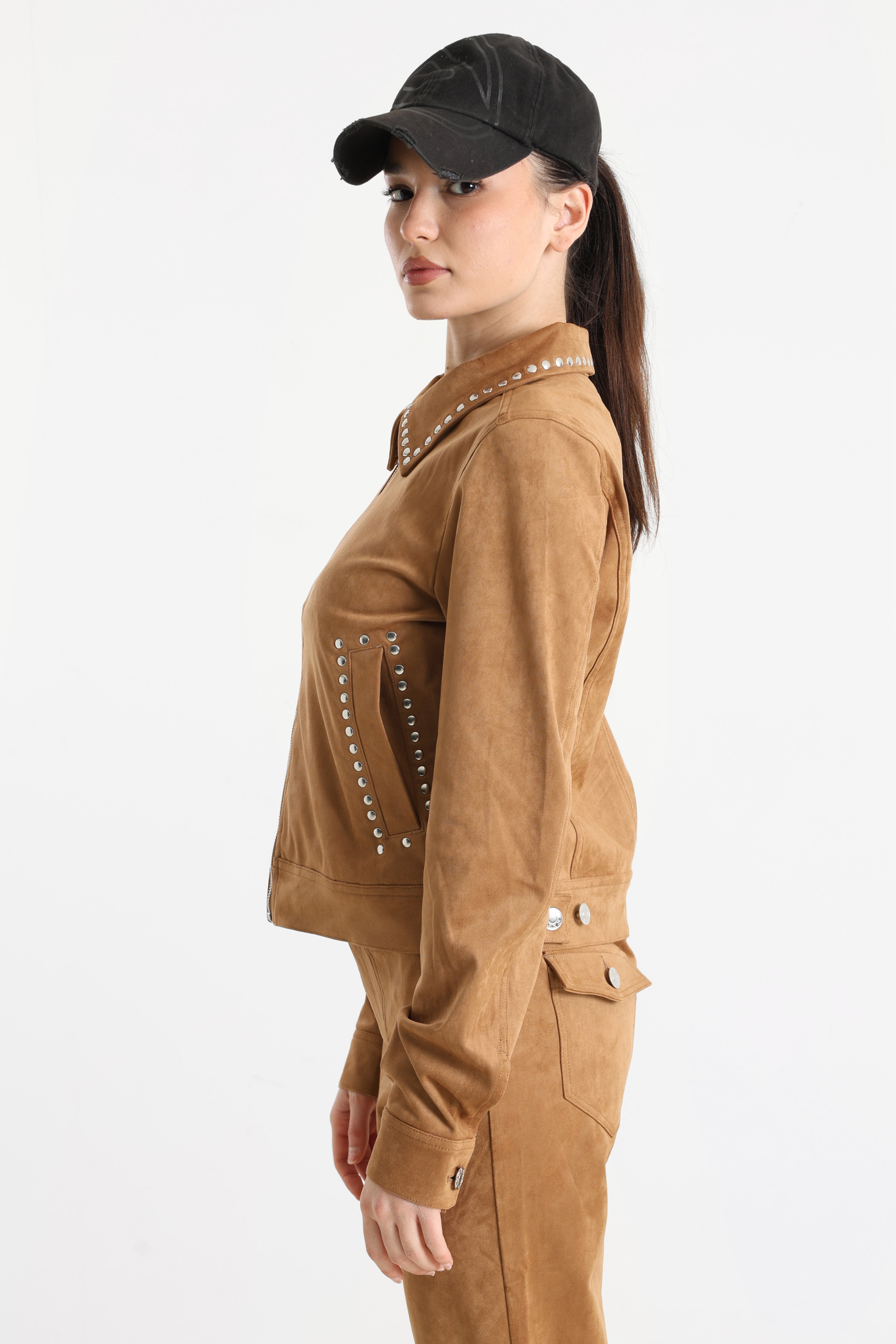 Kunstwildleder Jacke - Cognac