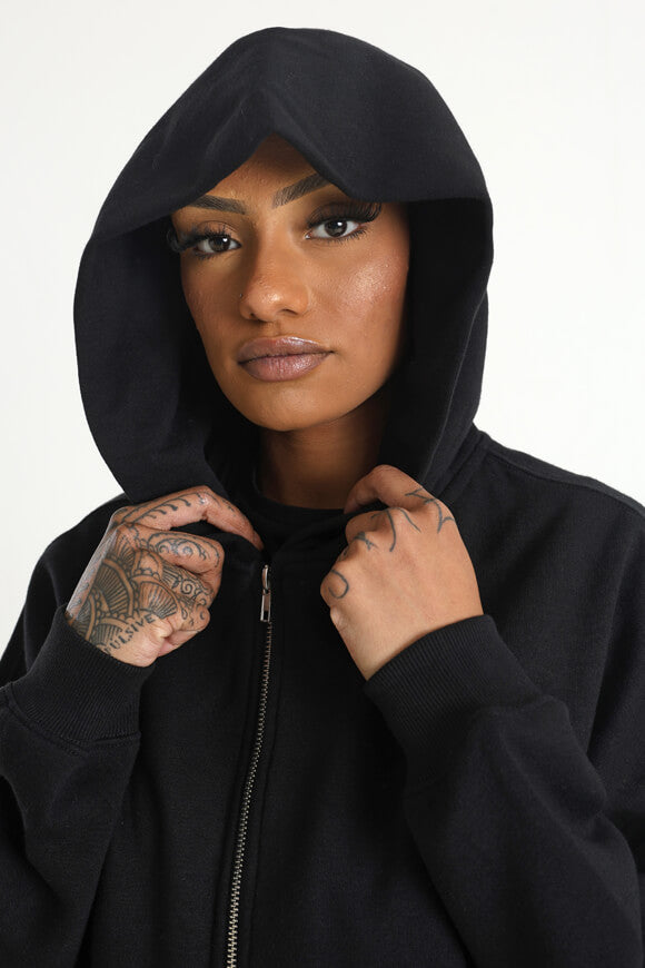 Oversize hooded sweat jacket - black