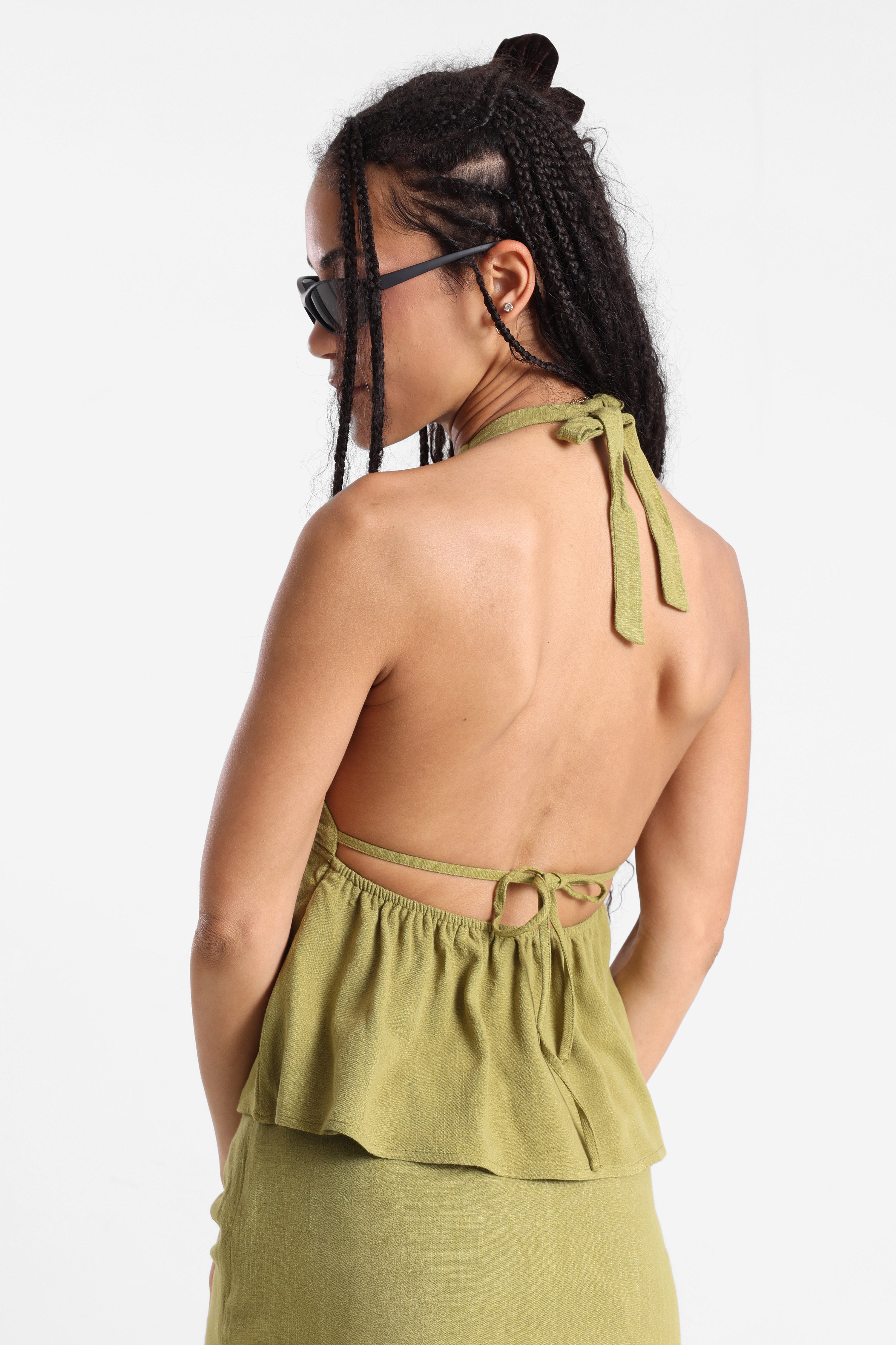 Top court dos nu en lin - Vert matcha