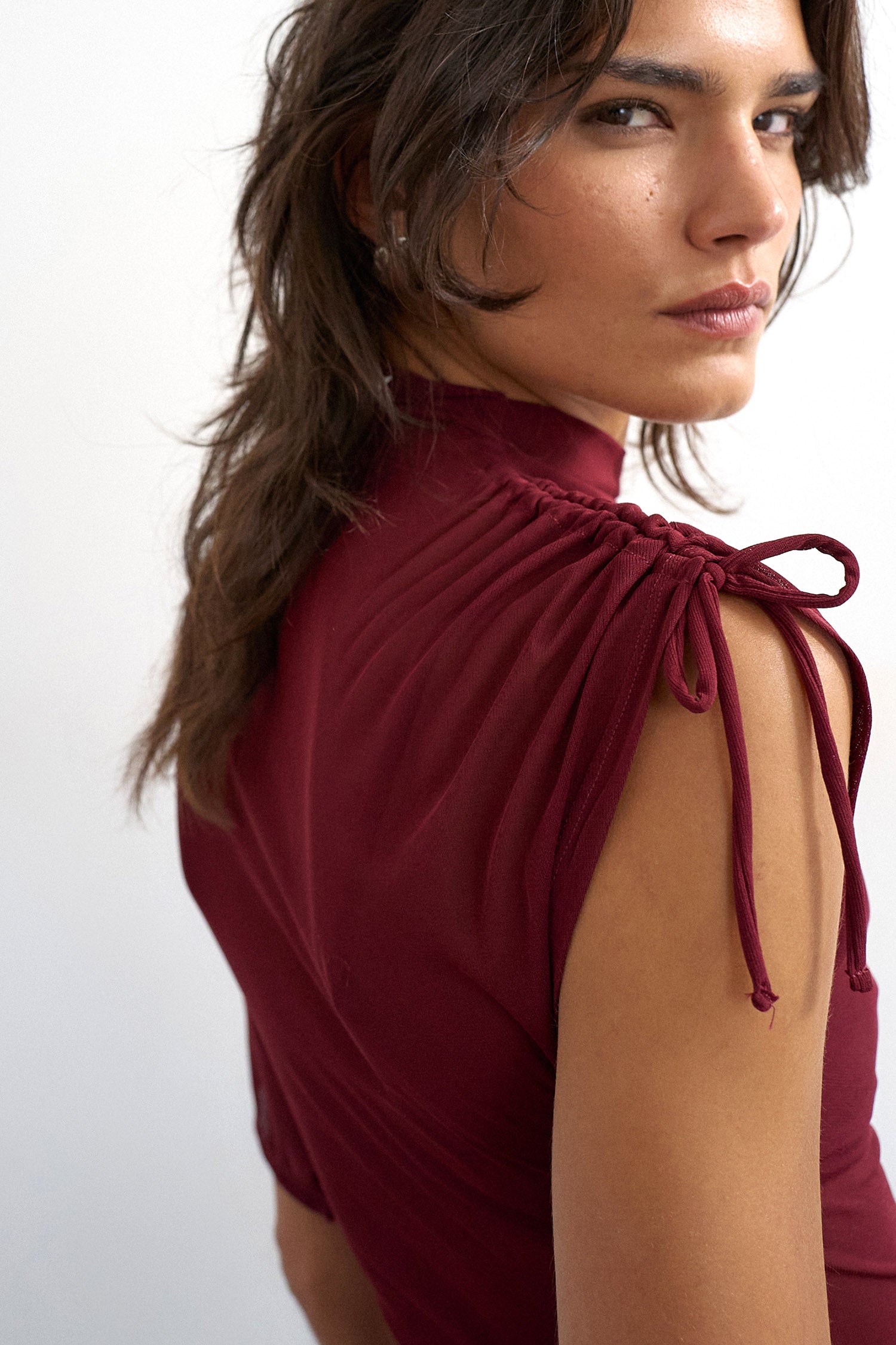 TSBIANCA one-shoulder mesh t-shirt - Burgundy