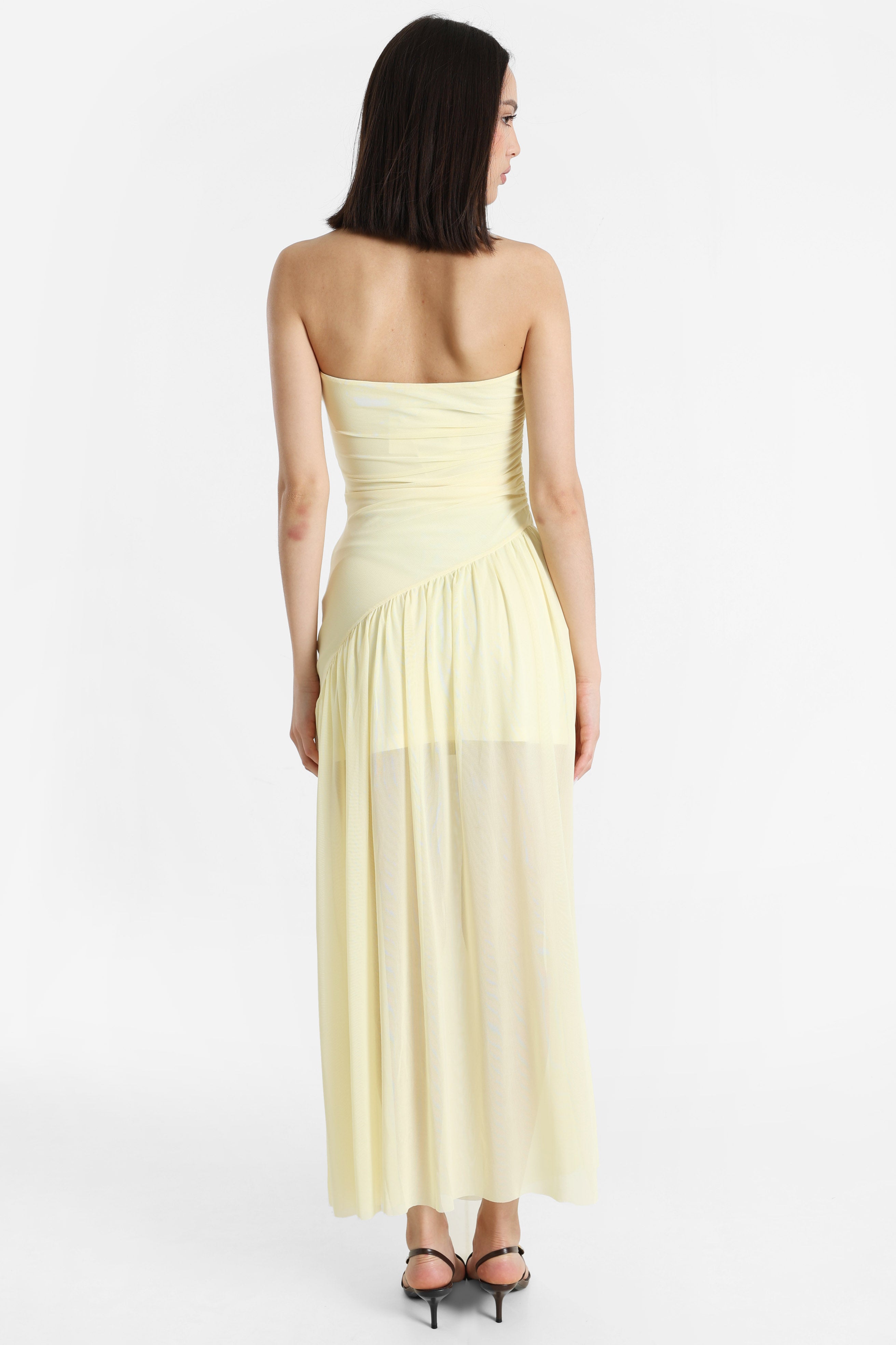 Long bandeau mesh dress - Jaune clair