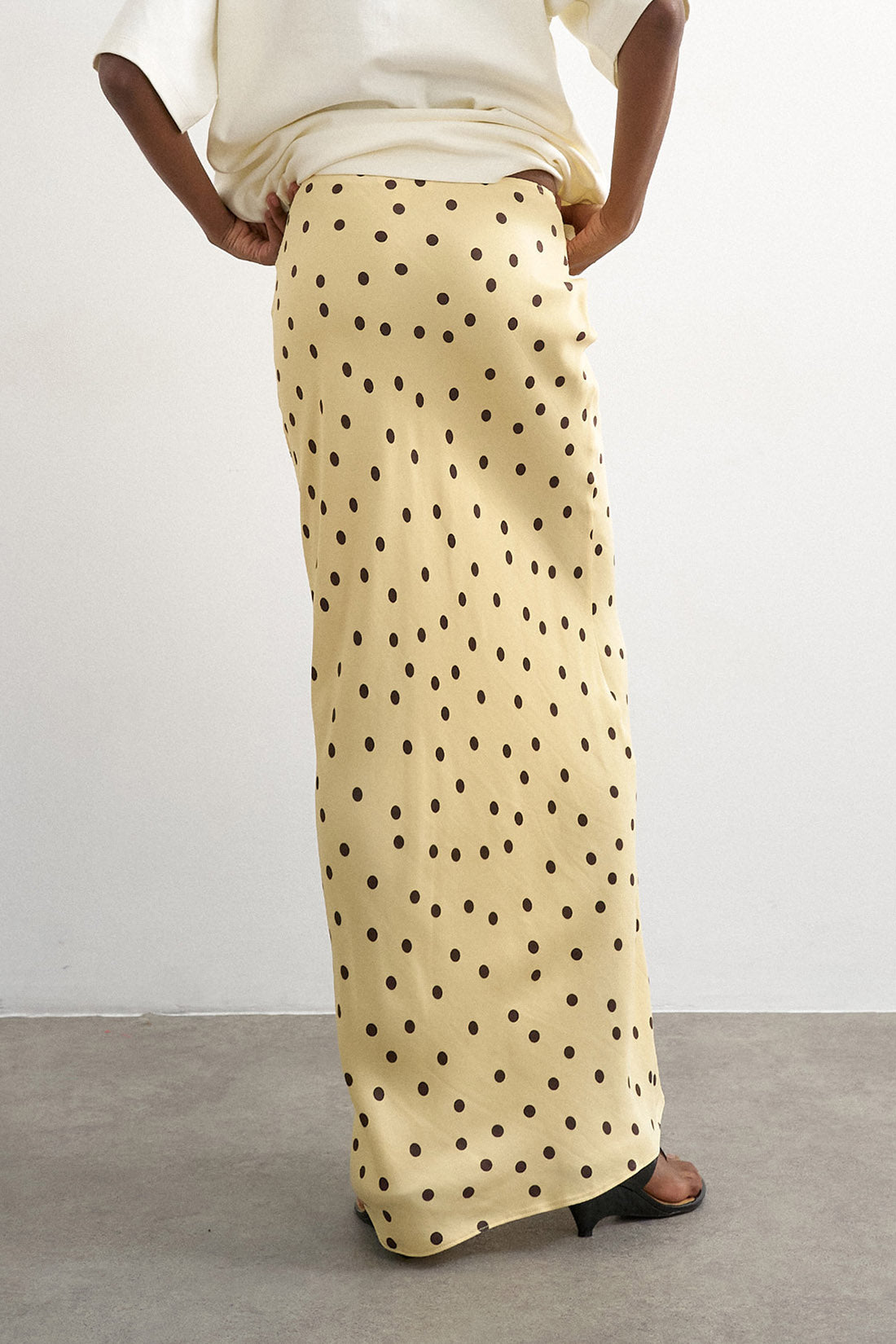 TSMALENE Satin Long Polka Dot Skirt - Buttercream