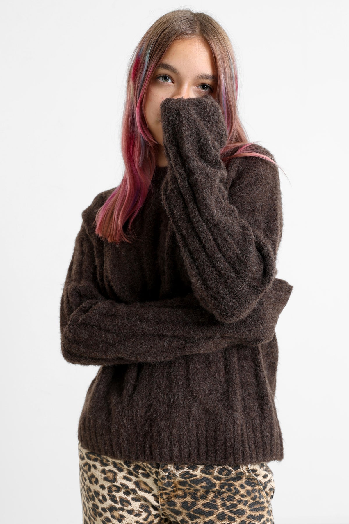 NLFKLEAVECABLE knitted sweater - Chocolate Brown