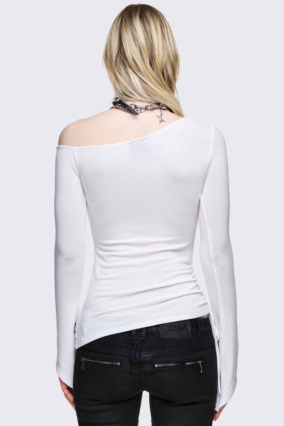 Lose It ribbed off-shoulder long-sleeve shirt - White