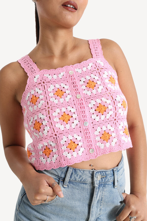 ONLAMARI Crochet Crop Top - Camellia Rose
