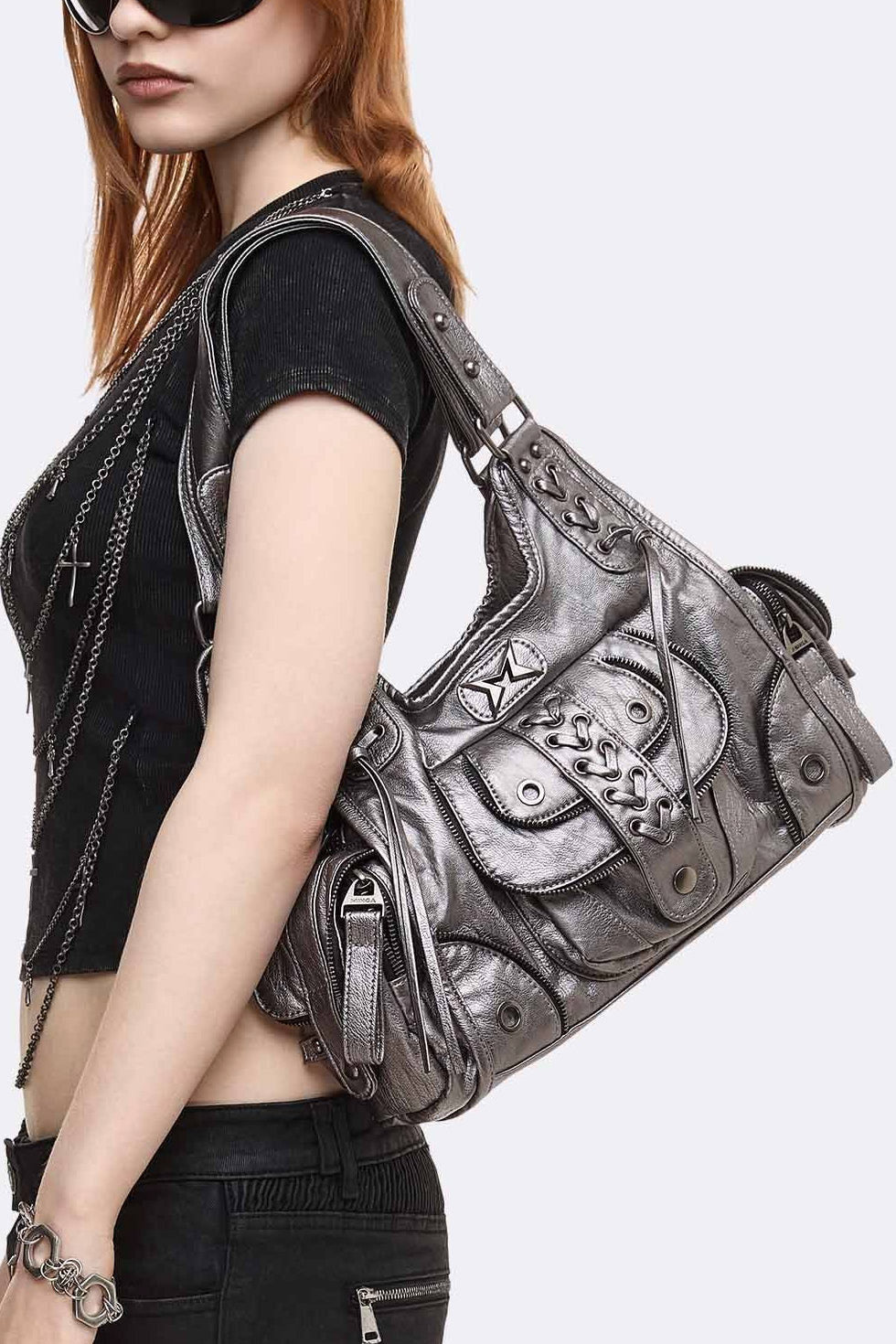 Borsa a mano Jules con borchie - Silver