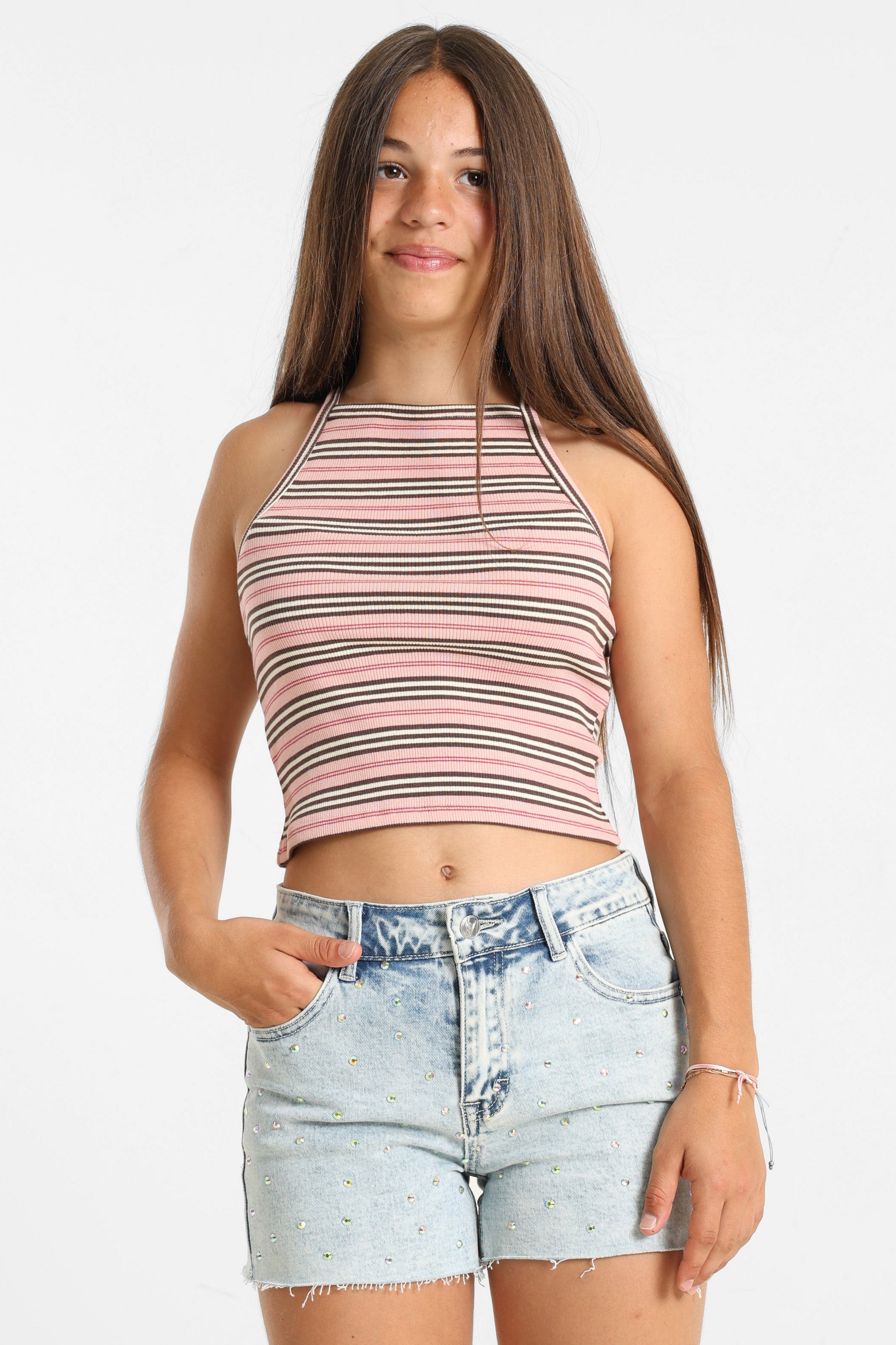 Top corto a coste - Rosa