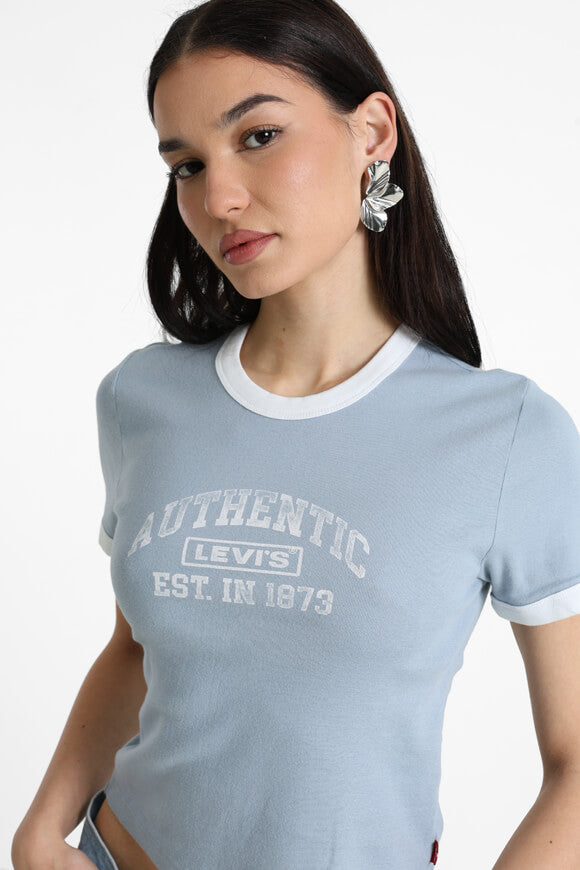 Graphic Mini Ringer Crop T-Shirt - Light Blue
