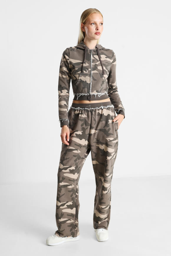 Crop hooded sweat jacket - camouflage brown