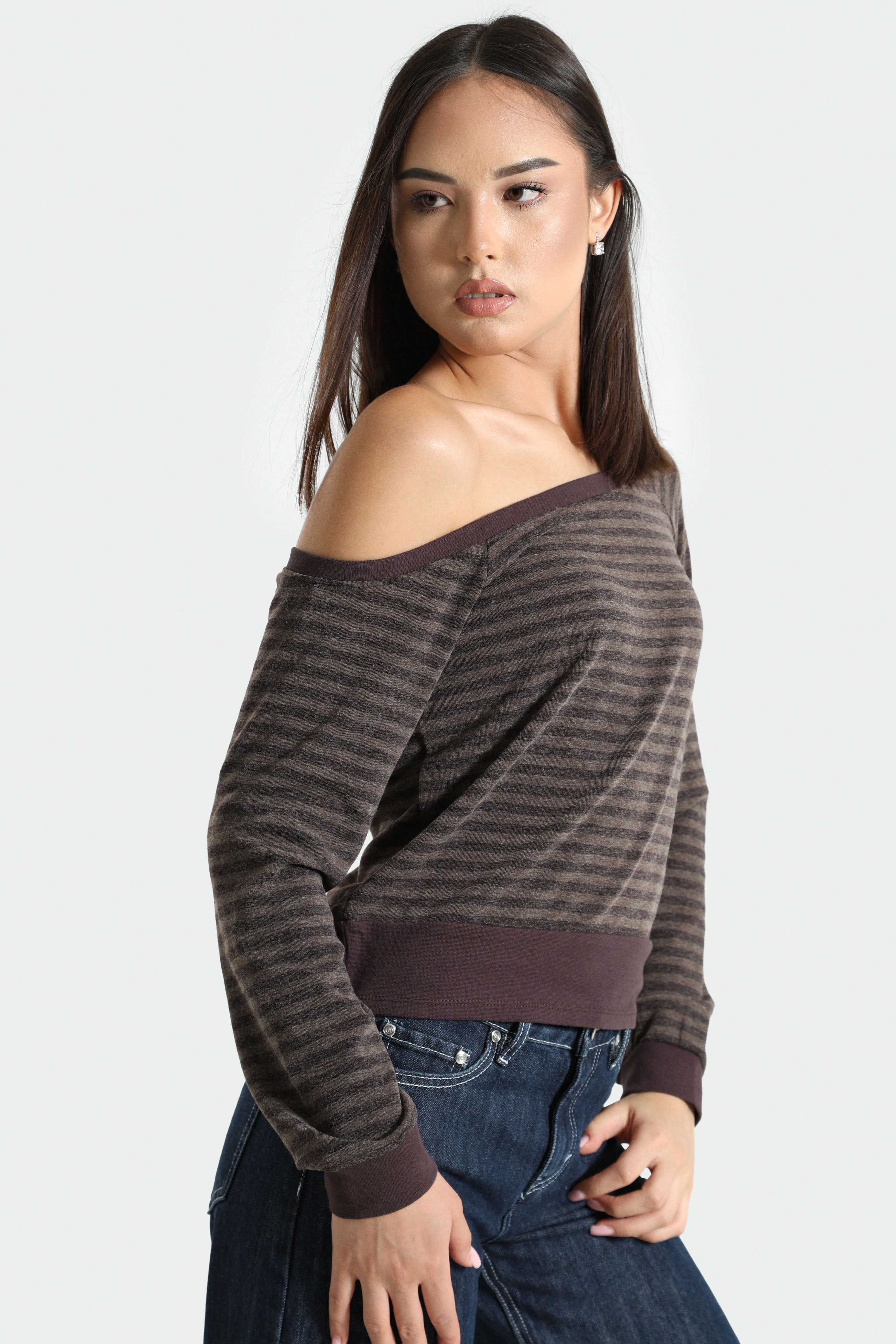 Camicia off shoulder maniche lunghe - Brun