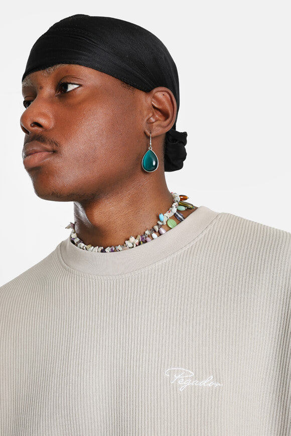 Geripptes Oversize T-Shirt - Washed Dark Stone