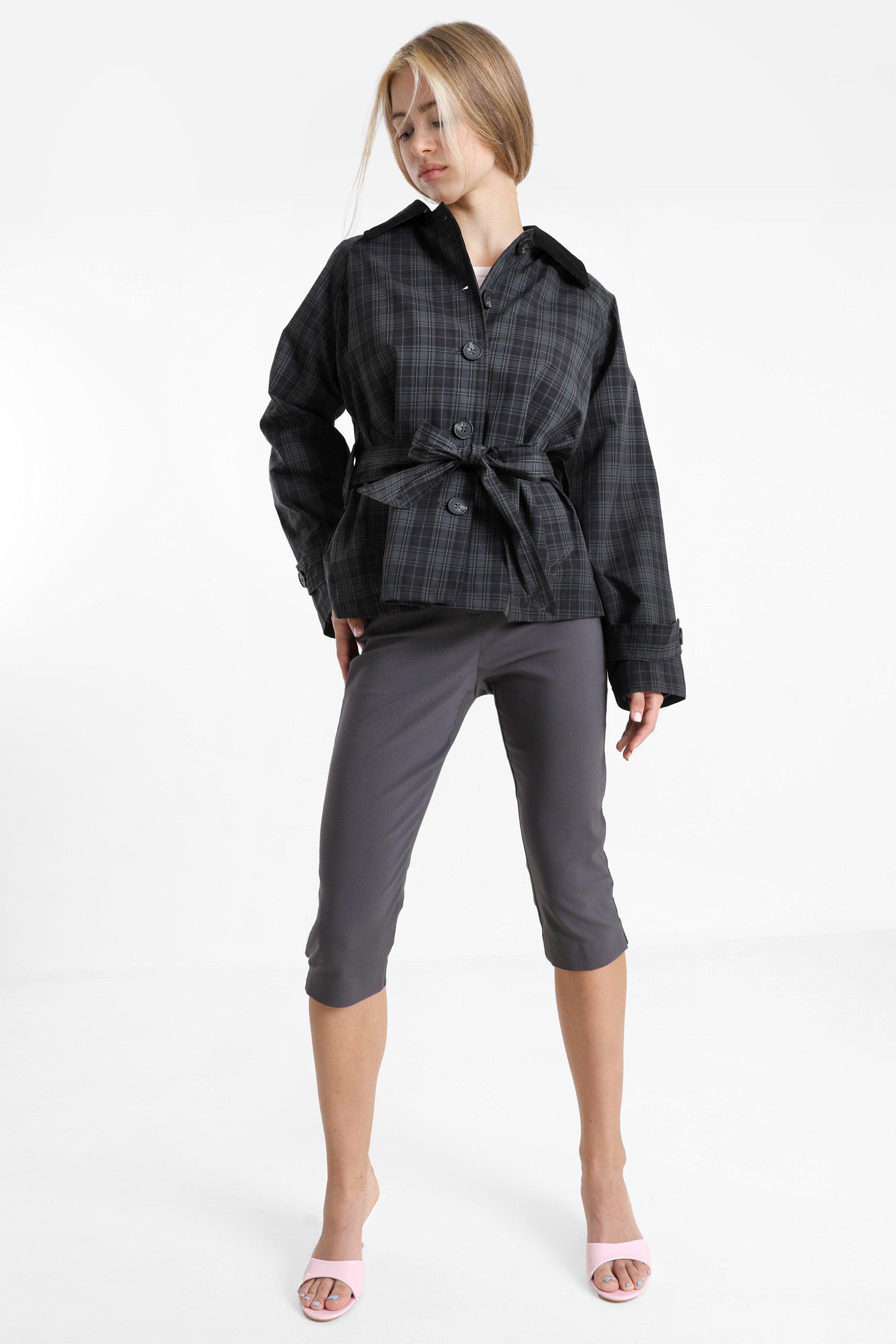 Karierter Trenchcoat - Grau/Grün