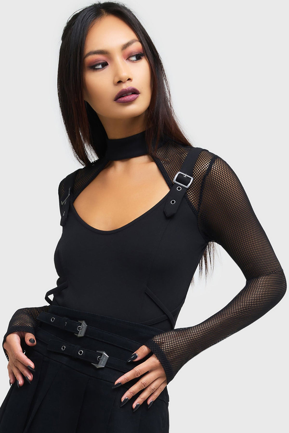 Techtrash long-sleeve cropped shirt - Black