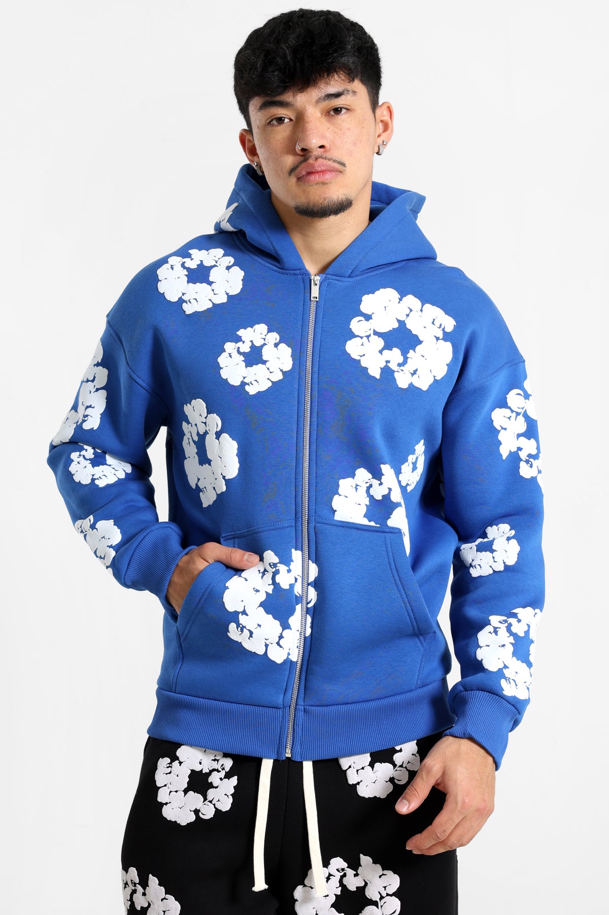 Kapuzensweatjacke - Royal + White