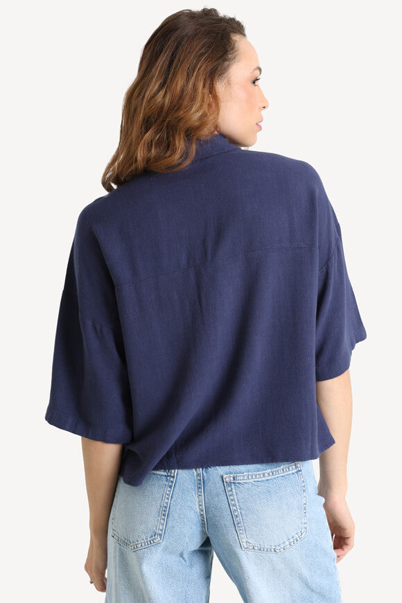 Crop linen shirt - navy blue