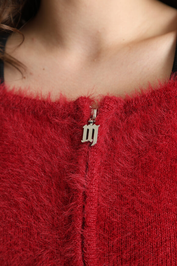 Pull off shoulder en tricot poilu - Rouge