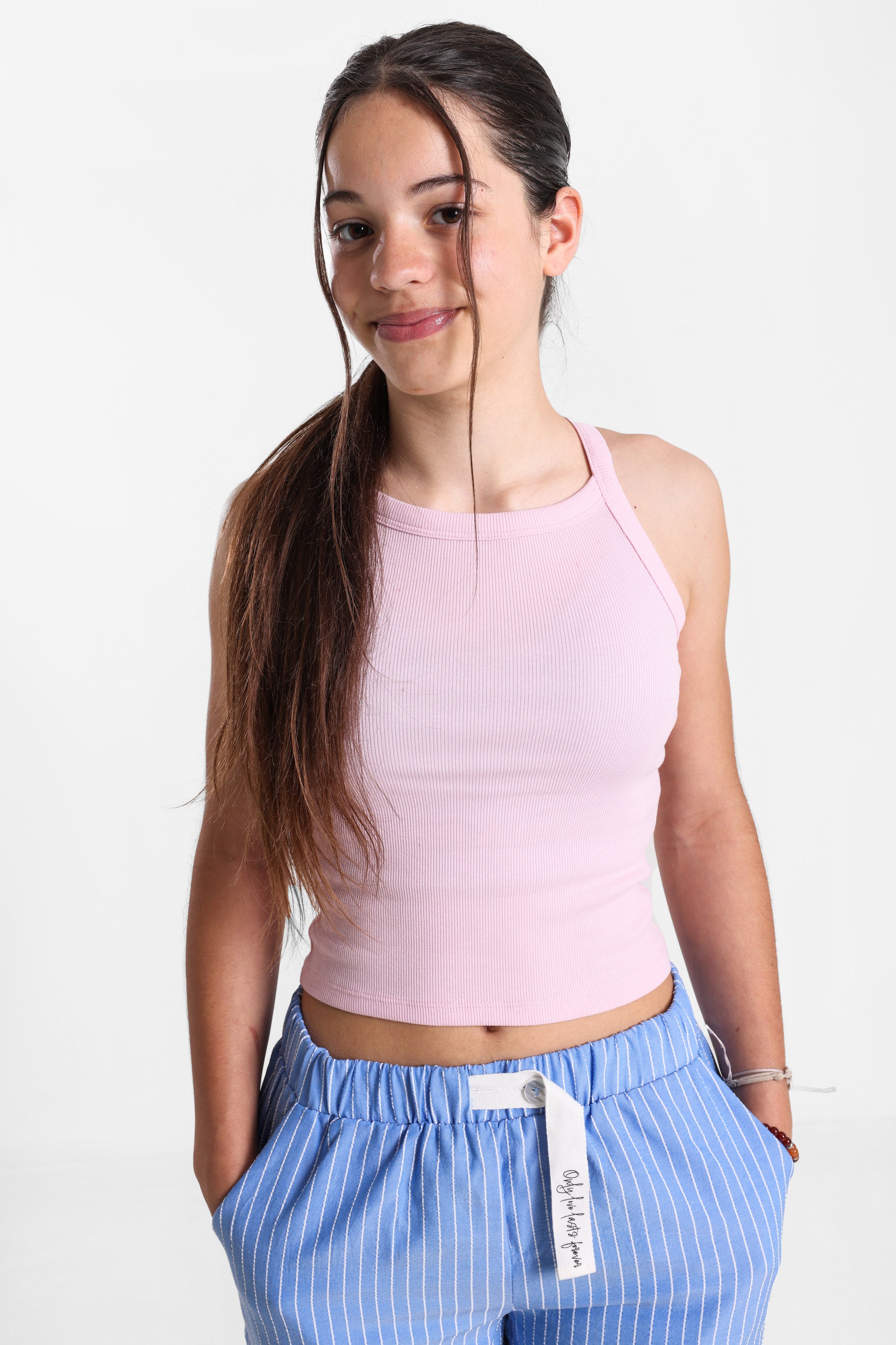 Geripptes Crop Top - Hell Pink