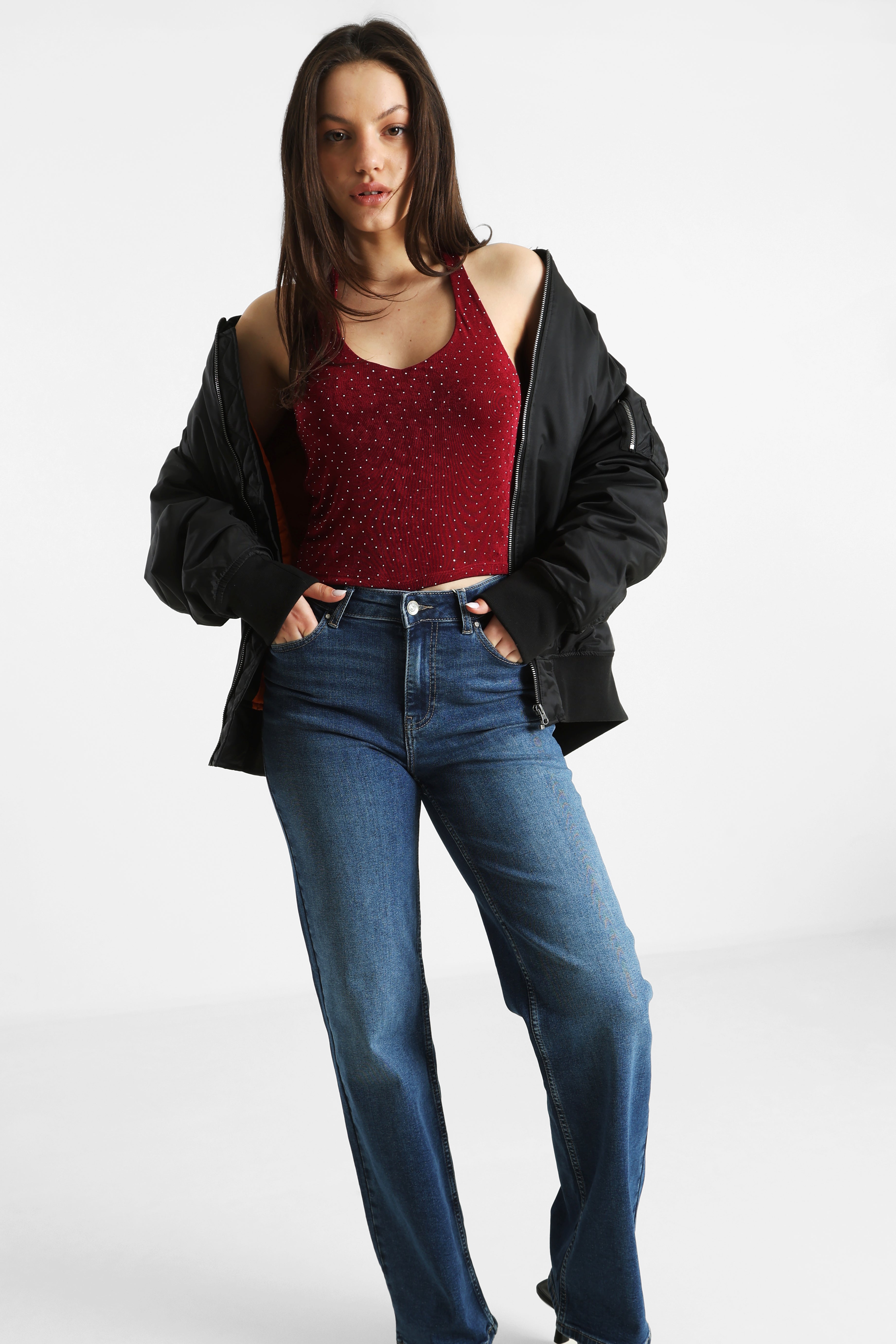 Neckholder Crop Top mit Strass - Bordeaux