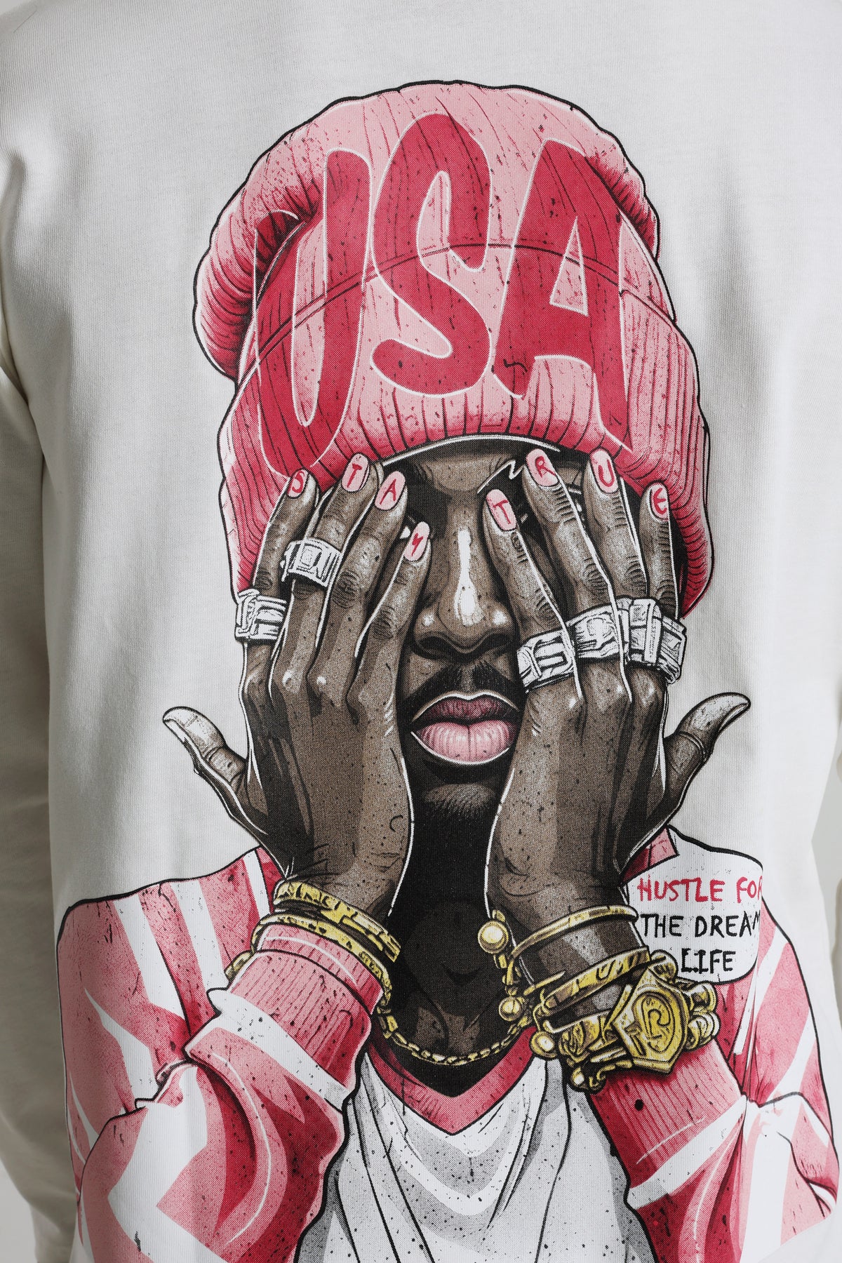 Langarmshirt - Offwhite + Pink