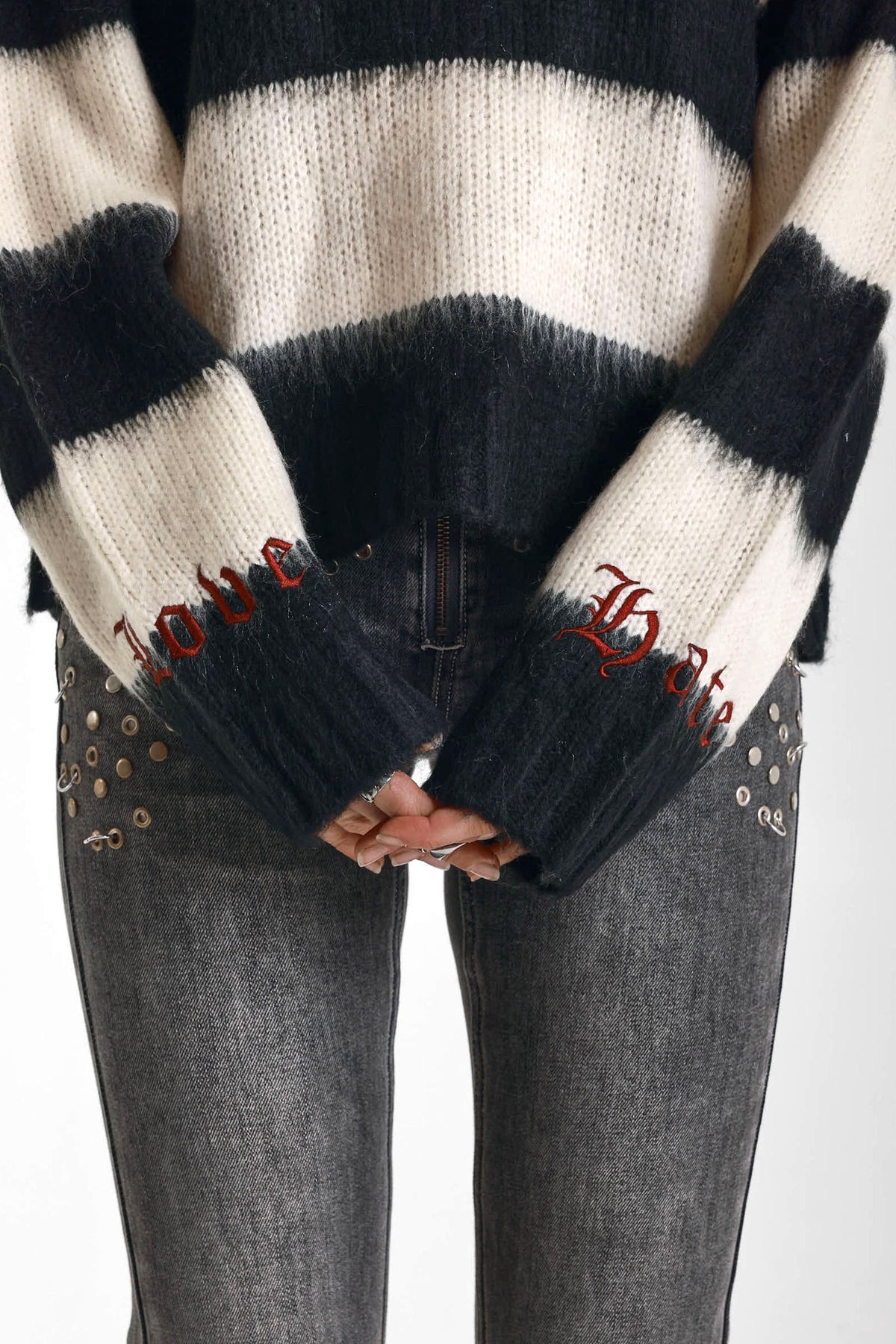 Feelings Stripe pull ample en tricot - Black + Ecru + Maroon