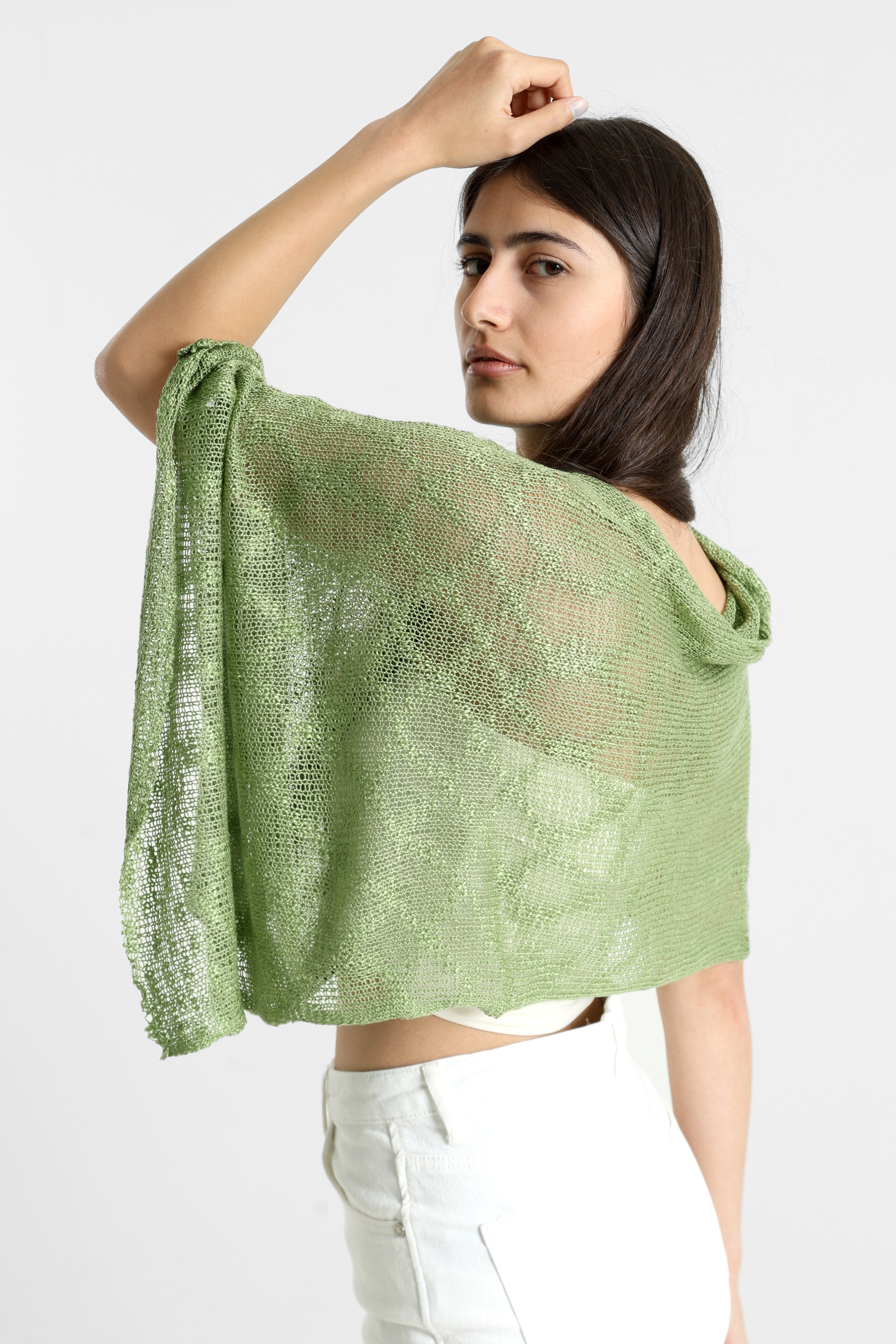 Poncho in maglia fine - Green