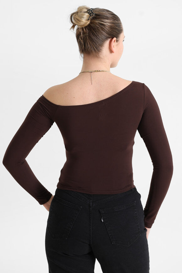 One Shoulder Crop Langarmshirt - Braun
