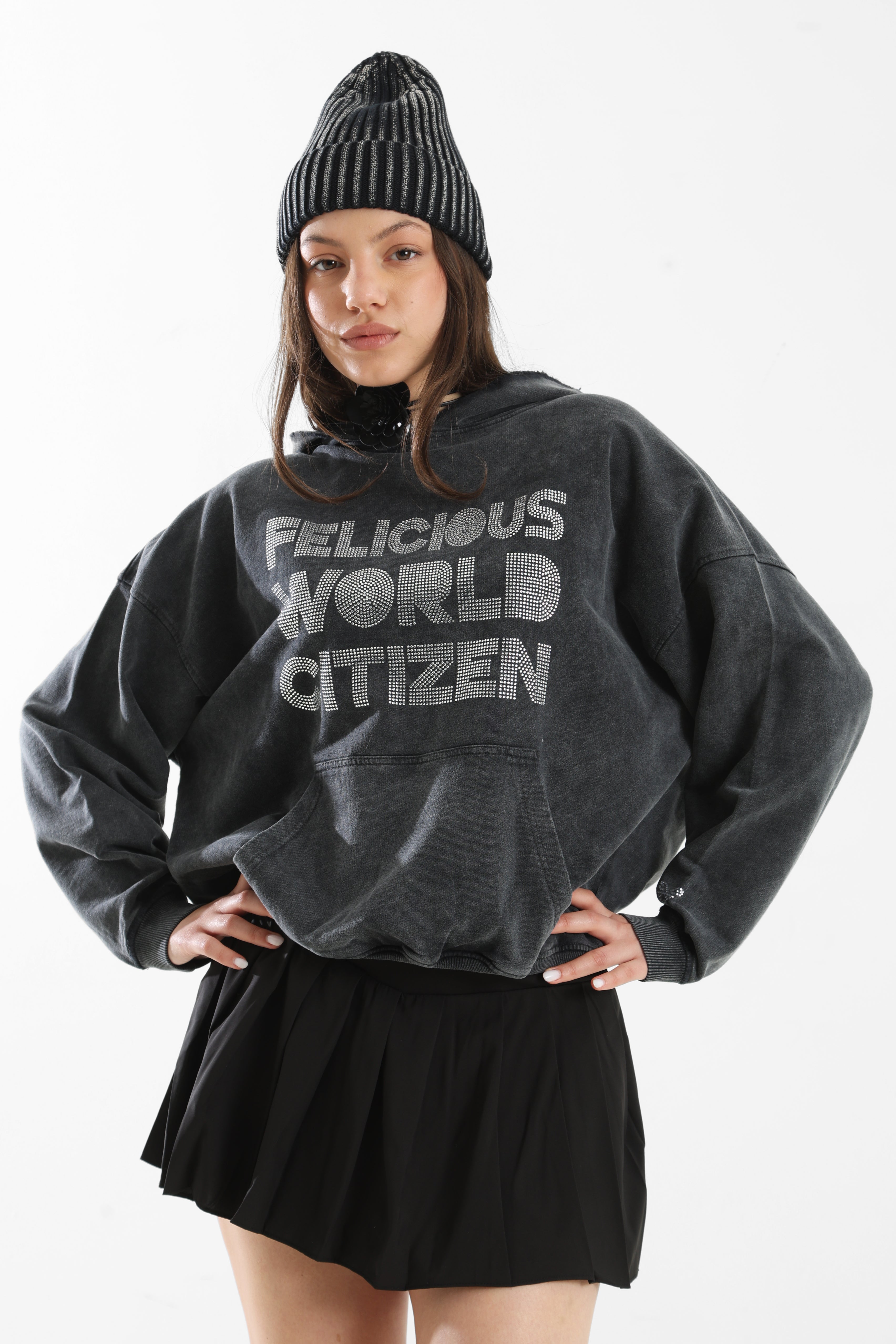 Kapuzensweatshirt - Black Washed