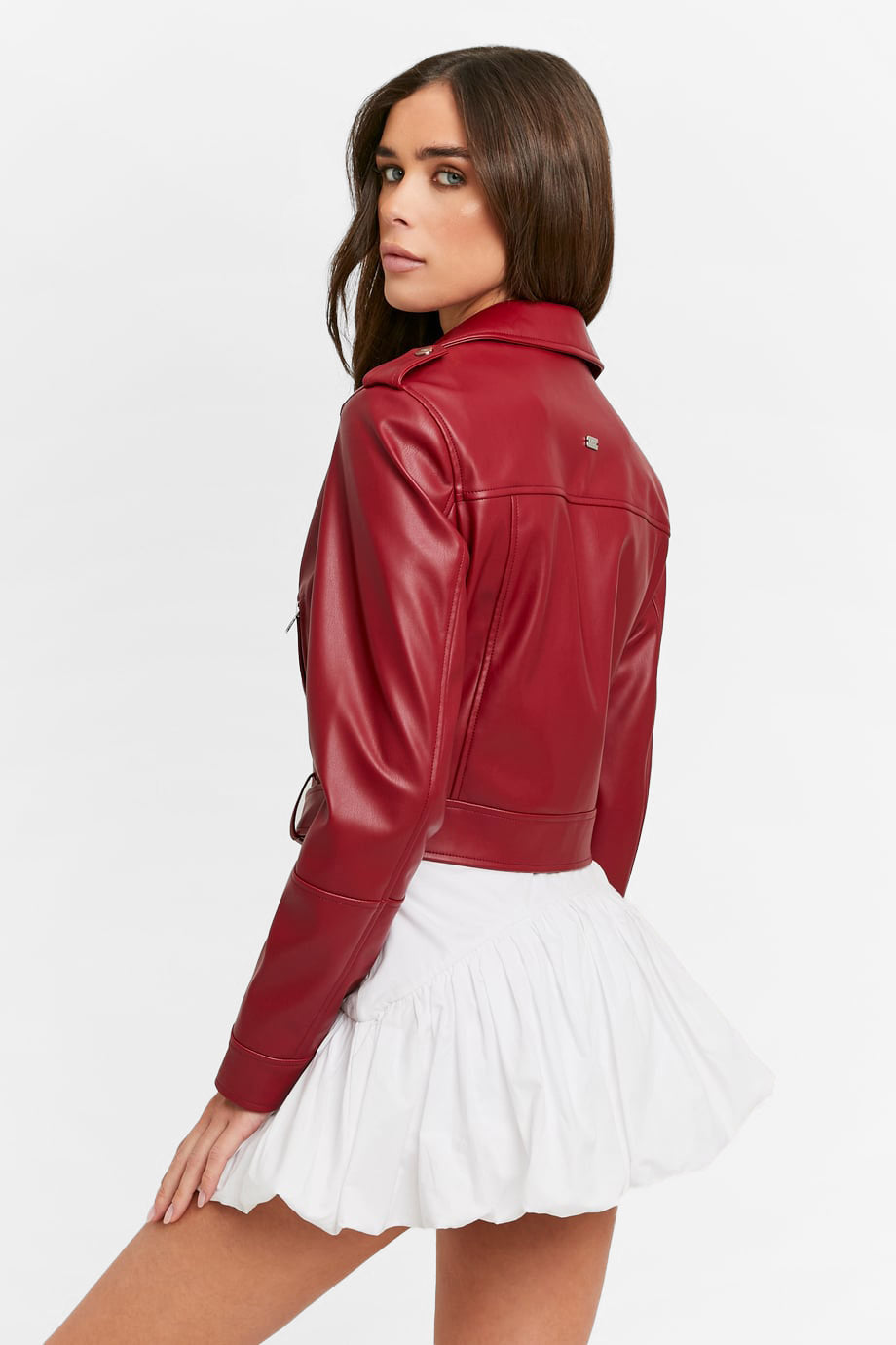 Crop Kunstleder Bikerjacke - Rio Red