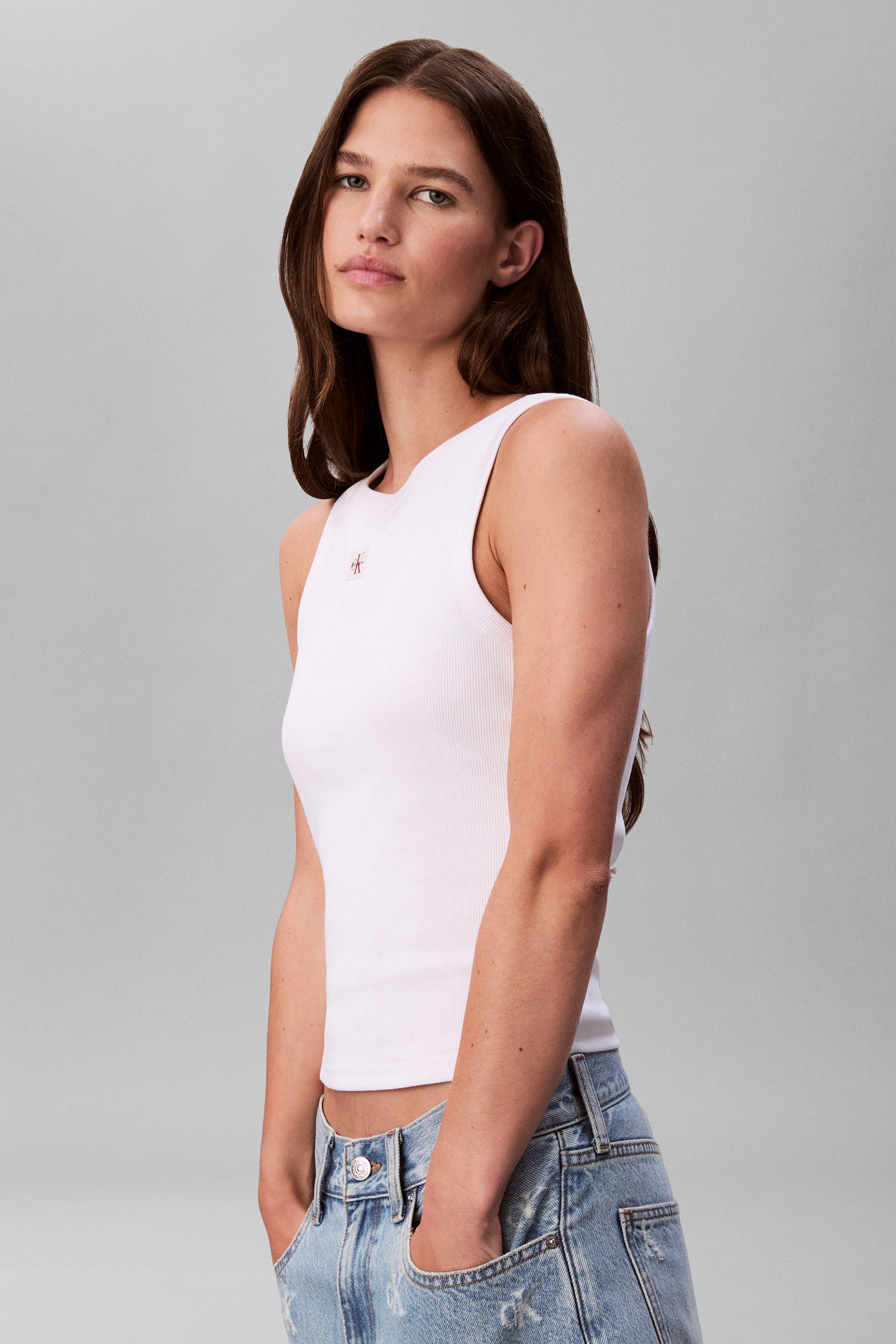 Geripptes Tanktop - Bright White
