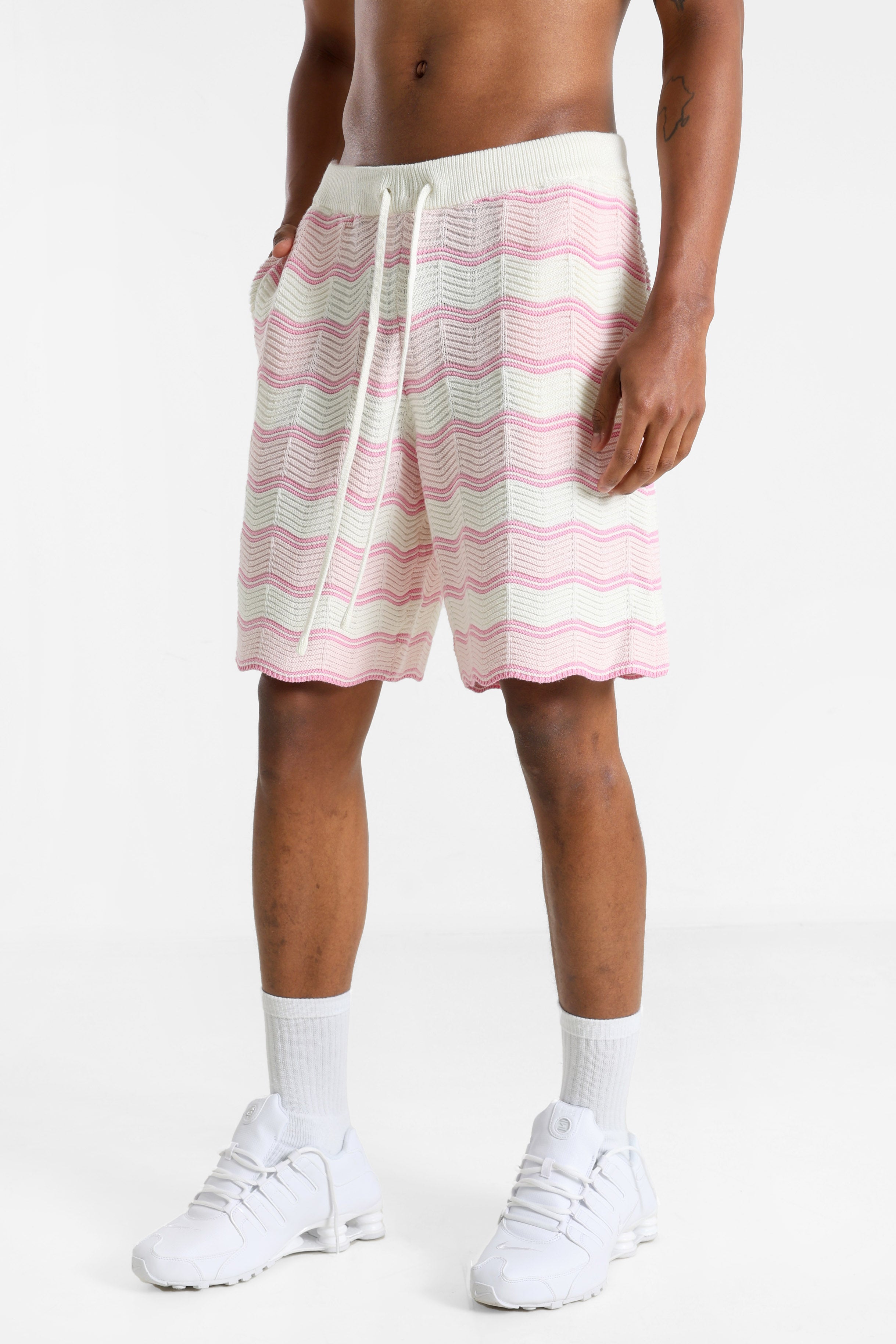 Strickshorts - Offwhite + Pink
