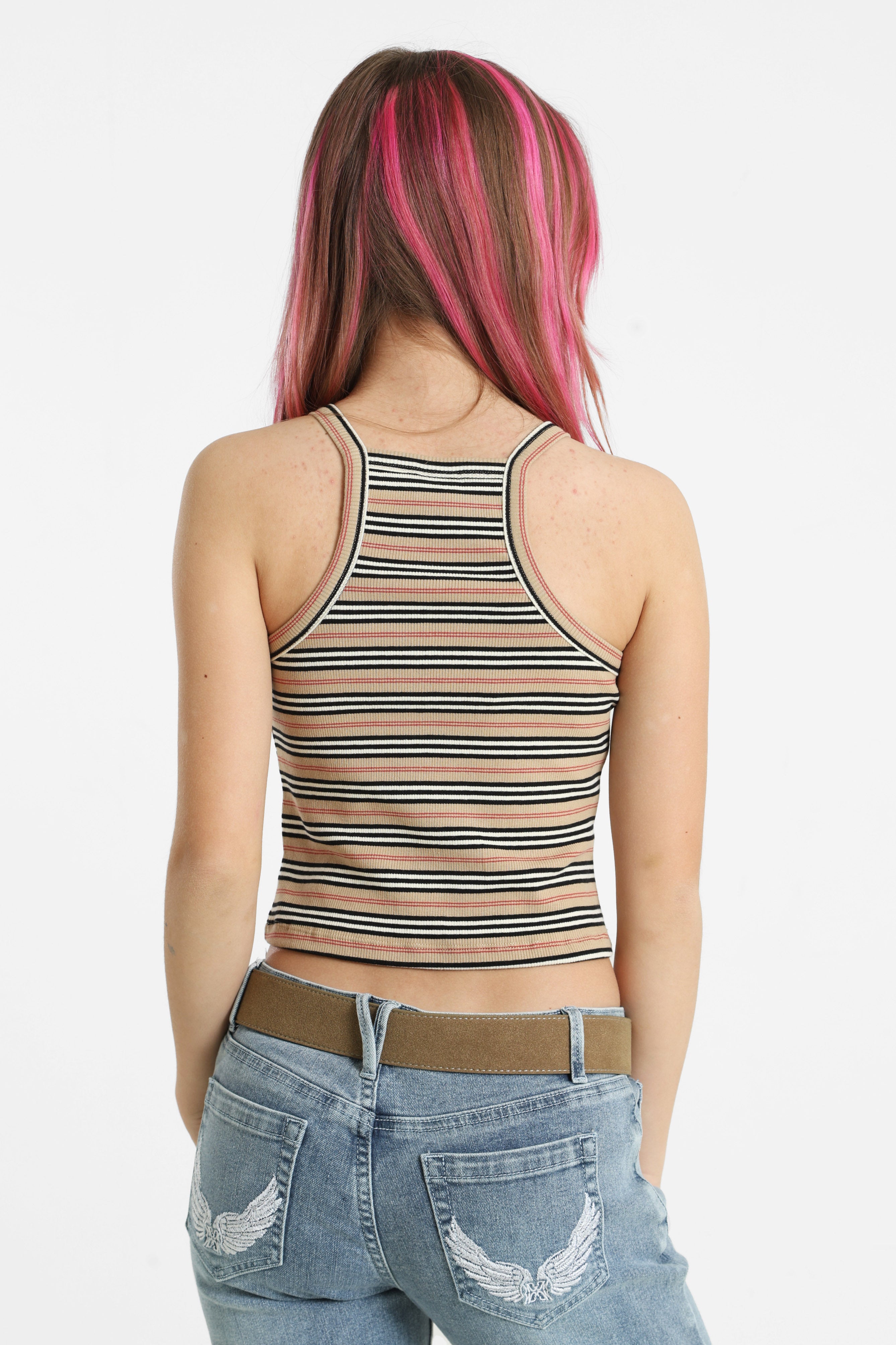 Cropped ribbed top - Beige