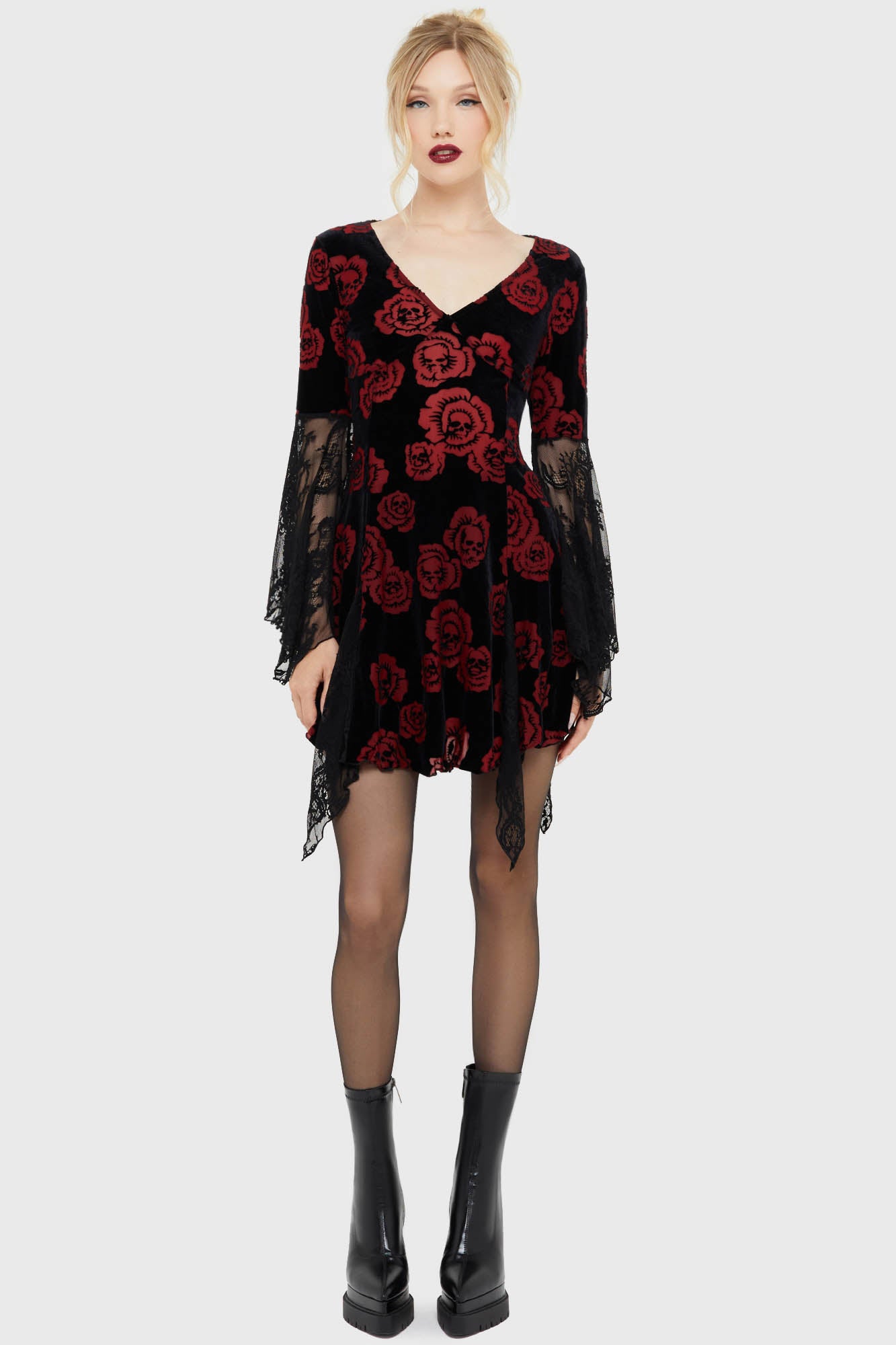 Samt Minikleid - Black + Red