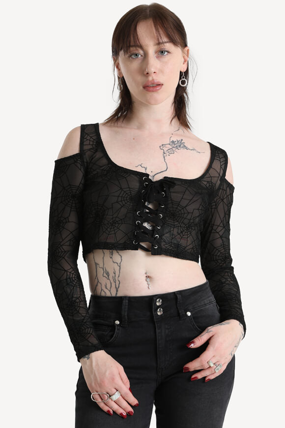 Shirt court en mesh manches longues - Black