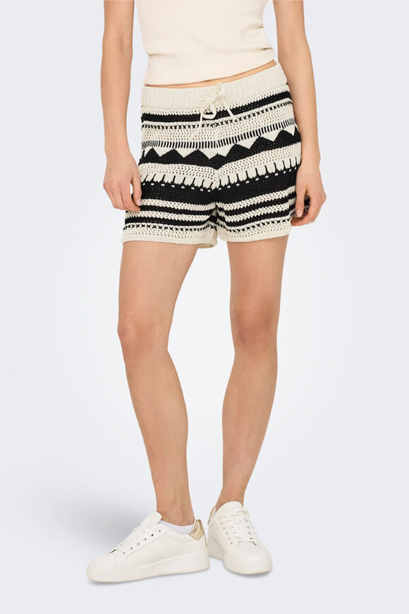ONLMERIDA Pantaloncini all'uncinetto - Ecru + Nero