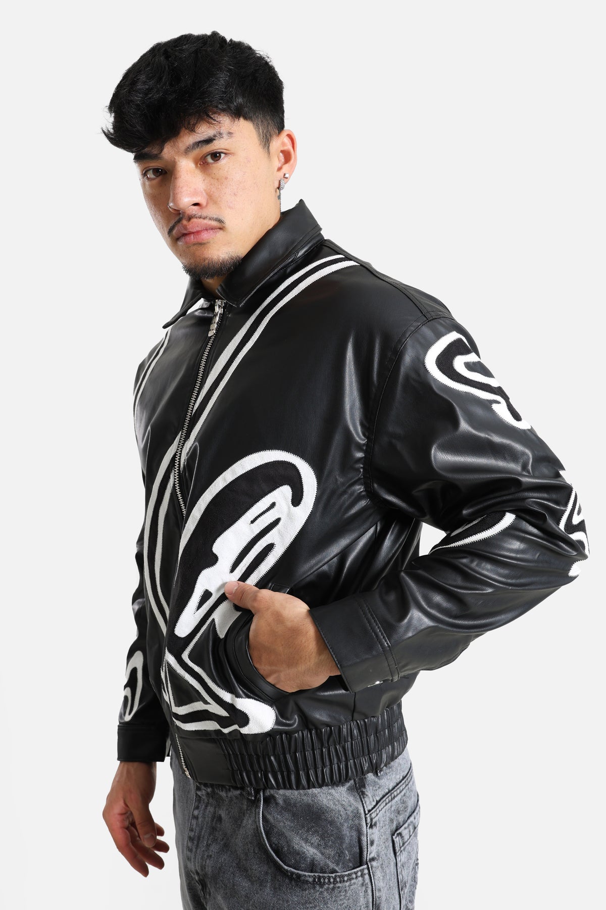 Faux leather jacket - Black + White