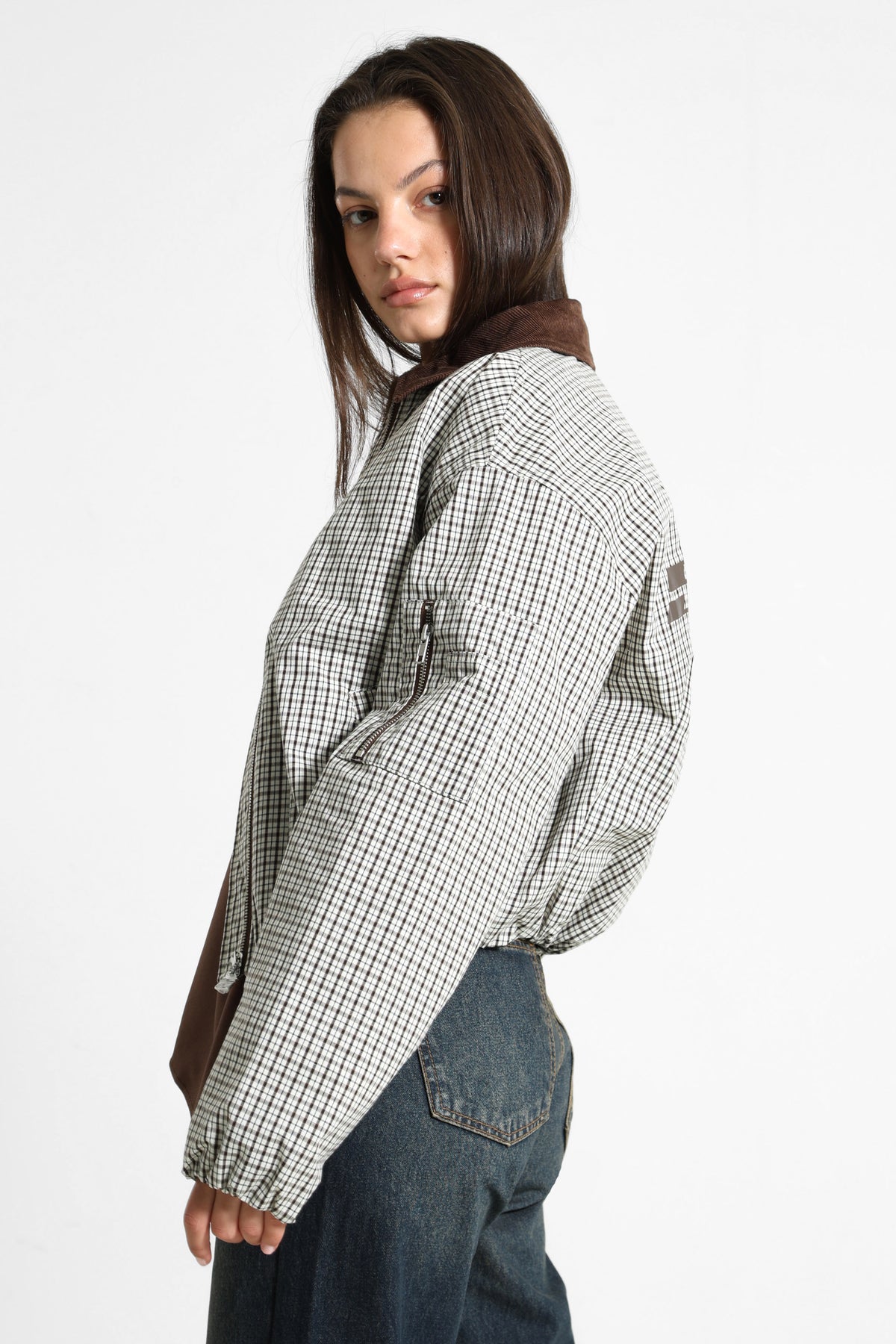 Veste bomber légère - Ecru + Brun