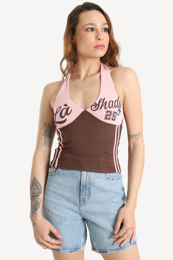 Halter neck crop top - pink + brown