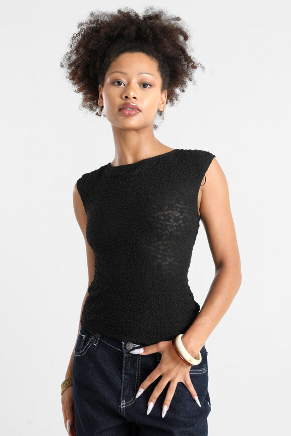 Strukturiertes Top - Schwarz