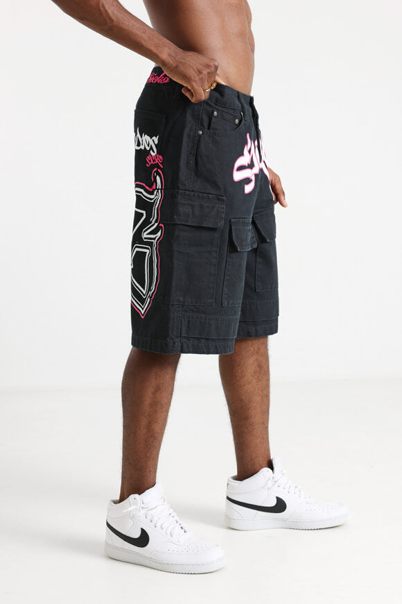 Cargo Jeansshorts - Schwarz