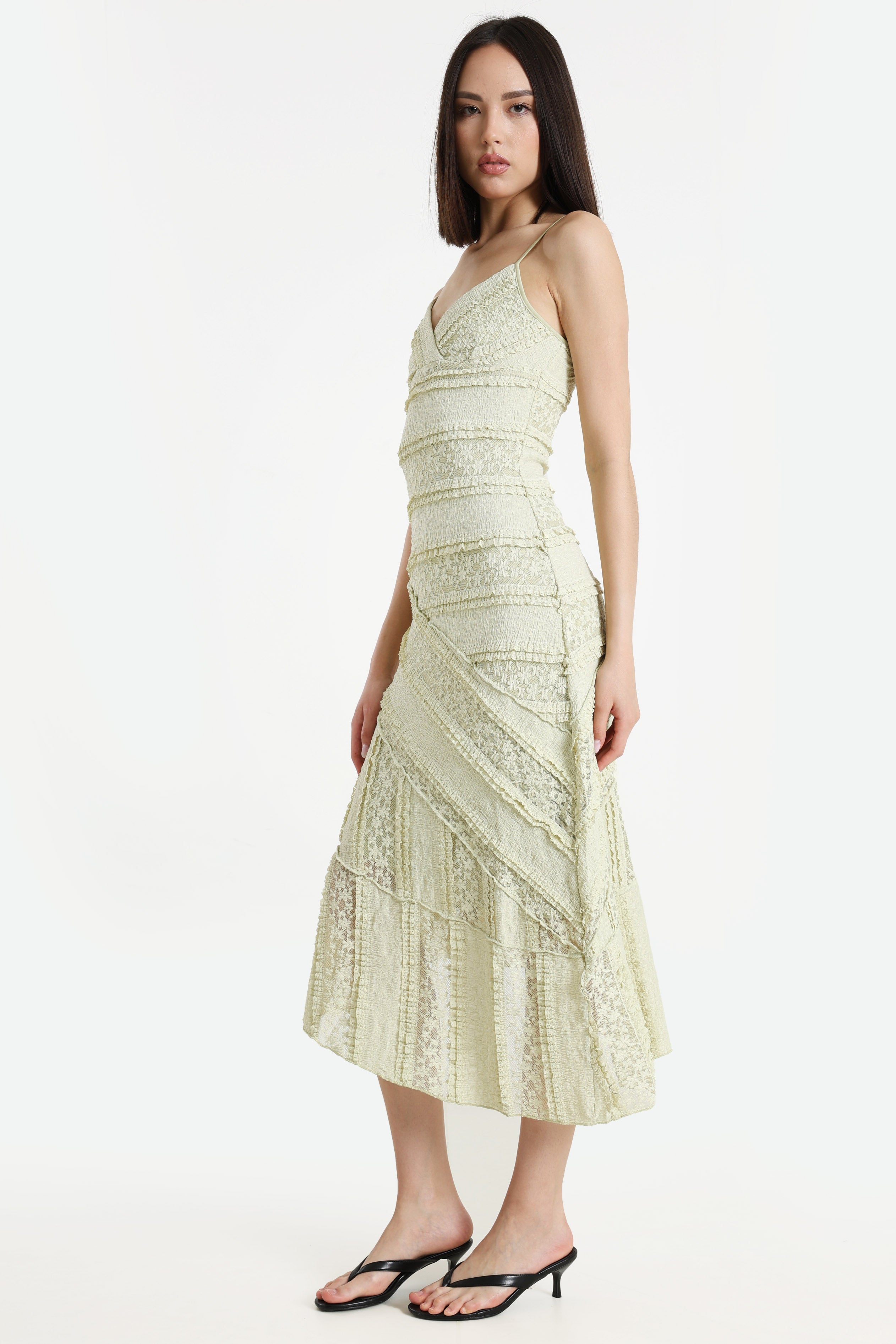 Robe midi en dentelle - Vert clair