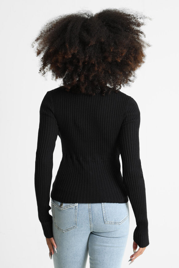Gerippter Crop Feinstrickpullover - Schwarz