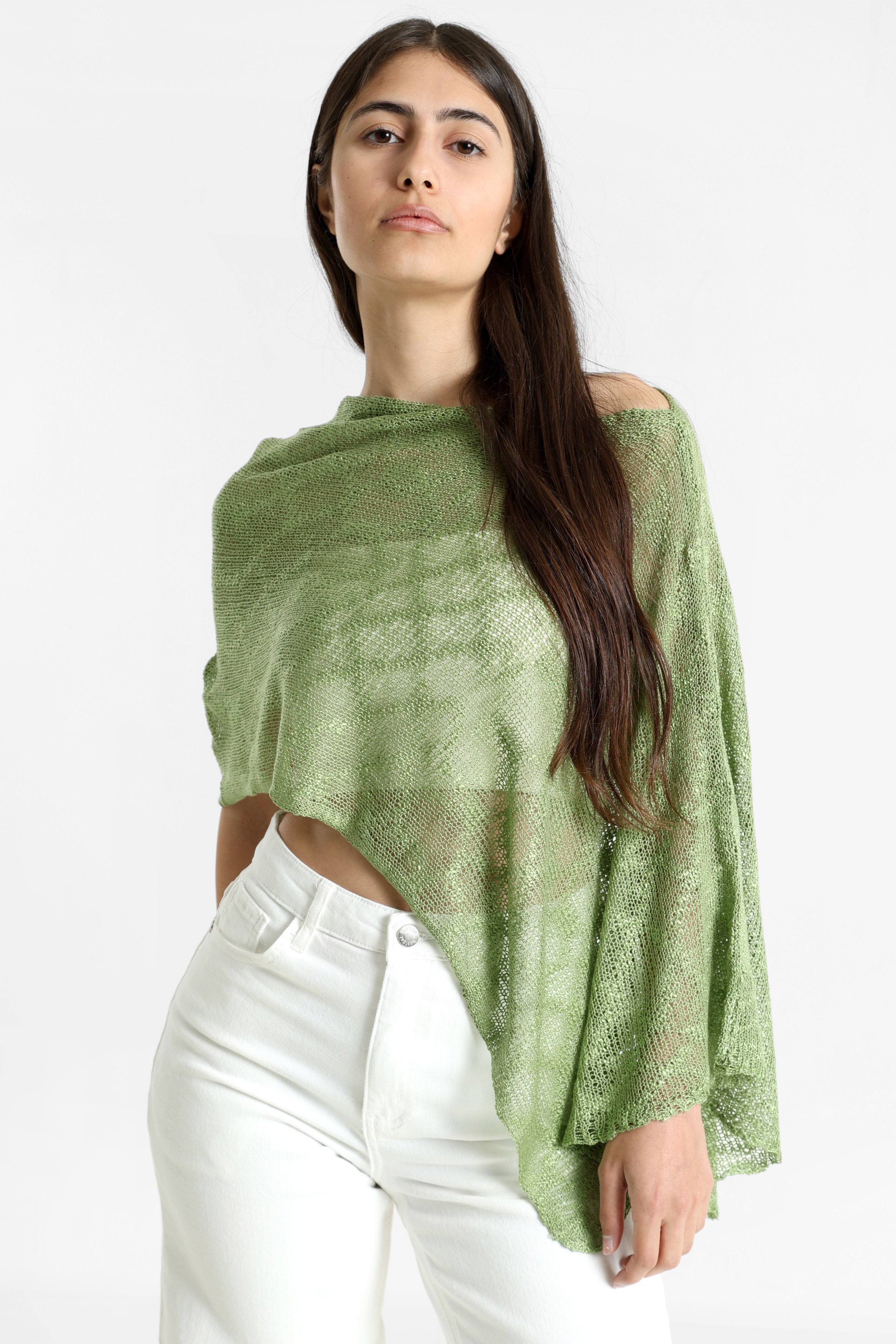 Poncho in maglia fine - Green