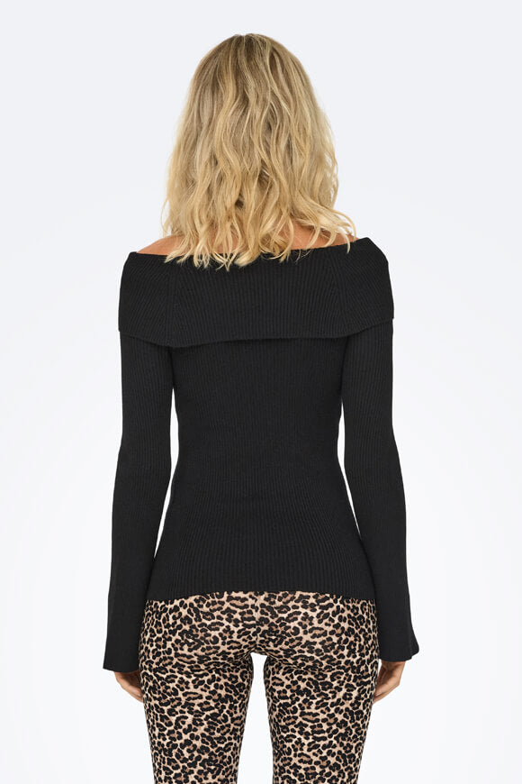 Jayden Ribbed Off Shoulder Knitted Sweater - Black