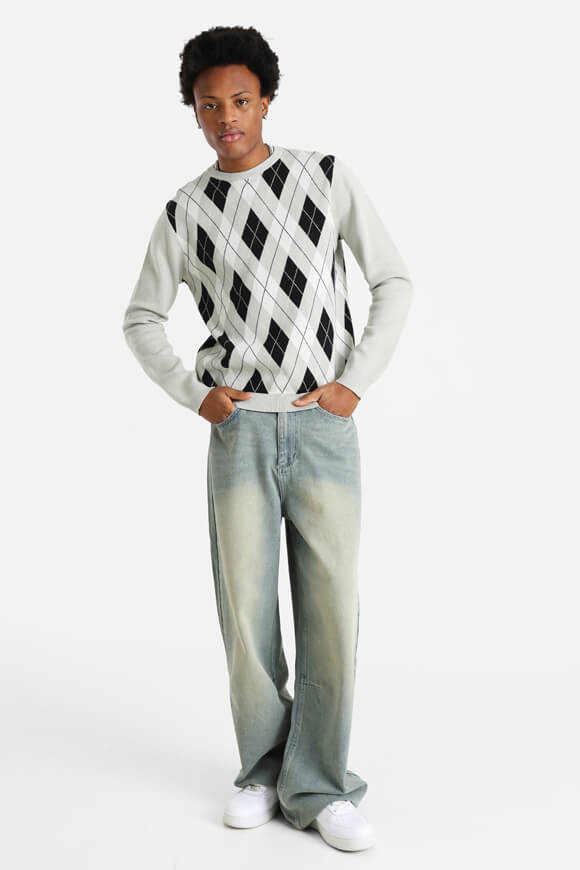 Feinstrickpullover - Grau + Schwarz