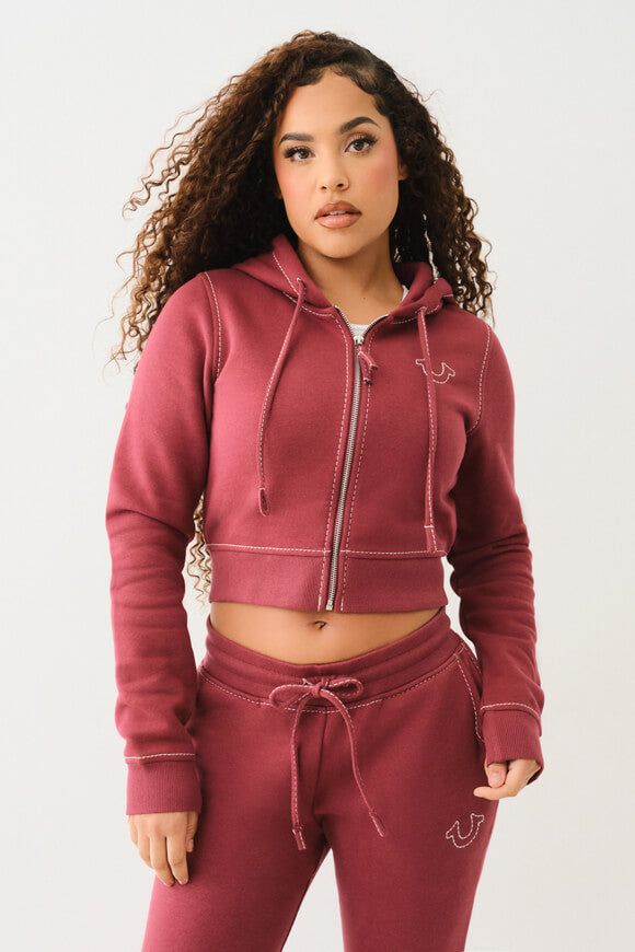 Shrunken Crop Kapuzensweatshirt - Cordovan